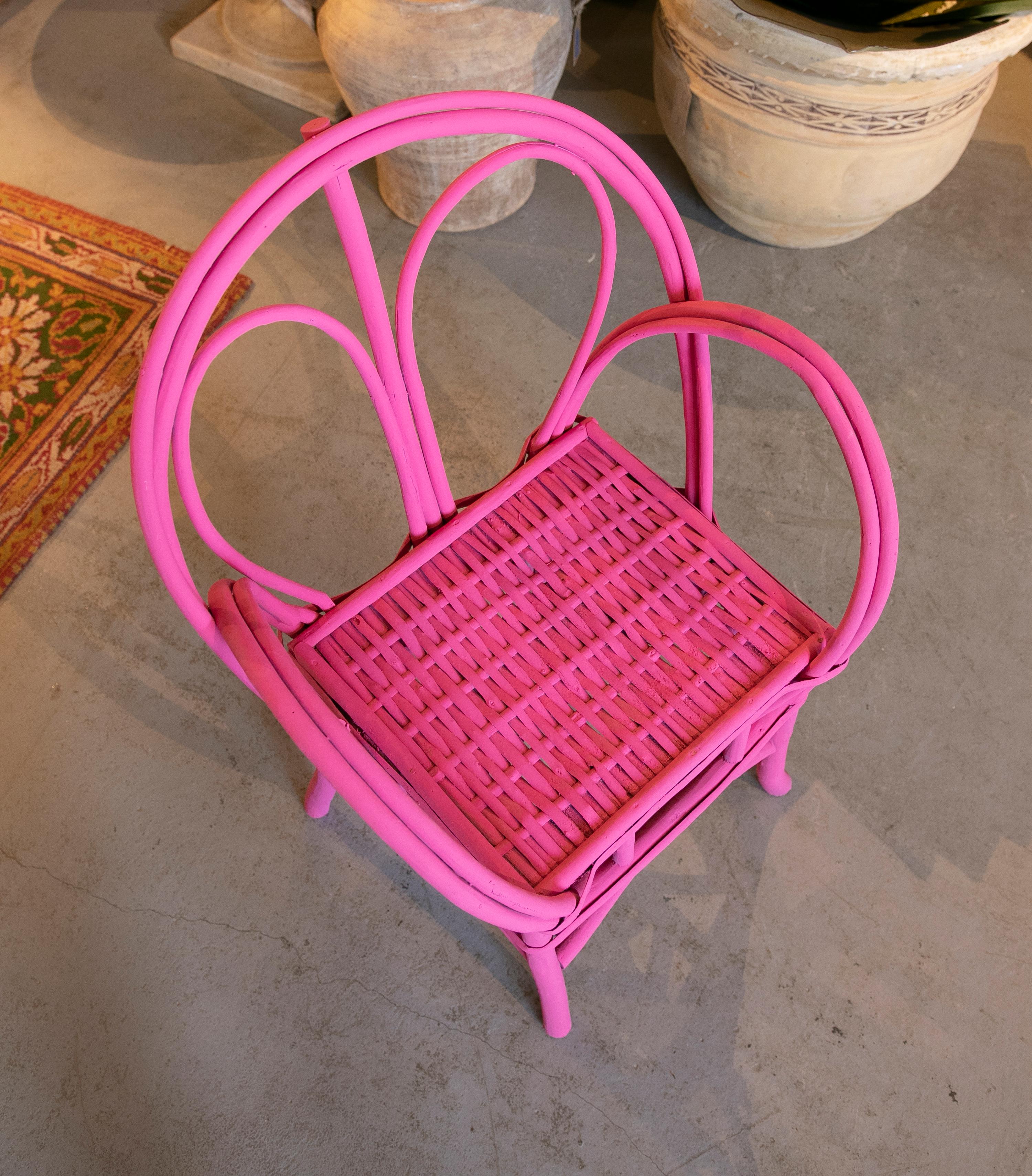 1950s Set of Four Wooden Chairs Painted in Pink For Sale 10