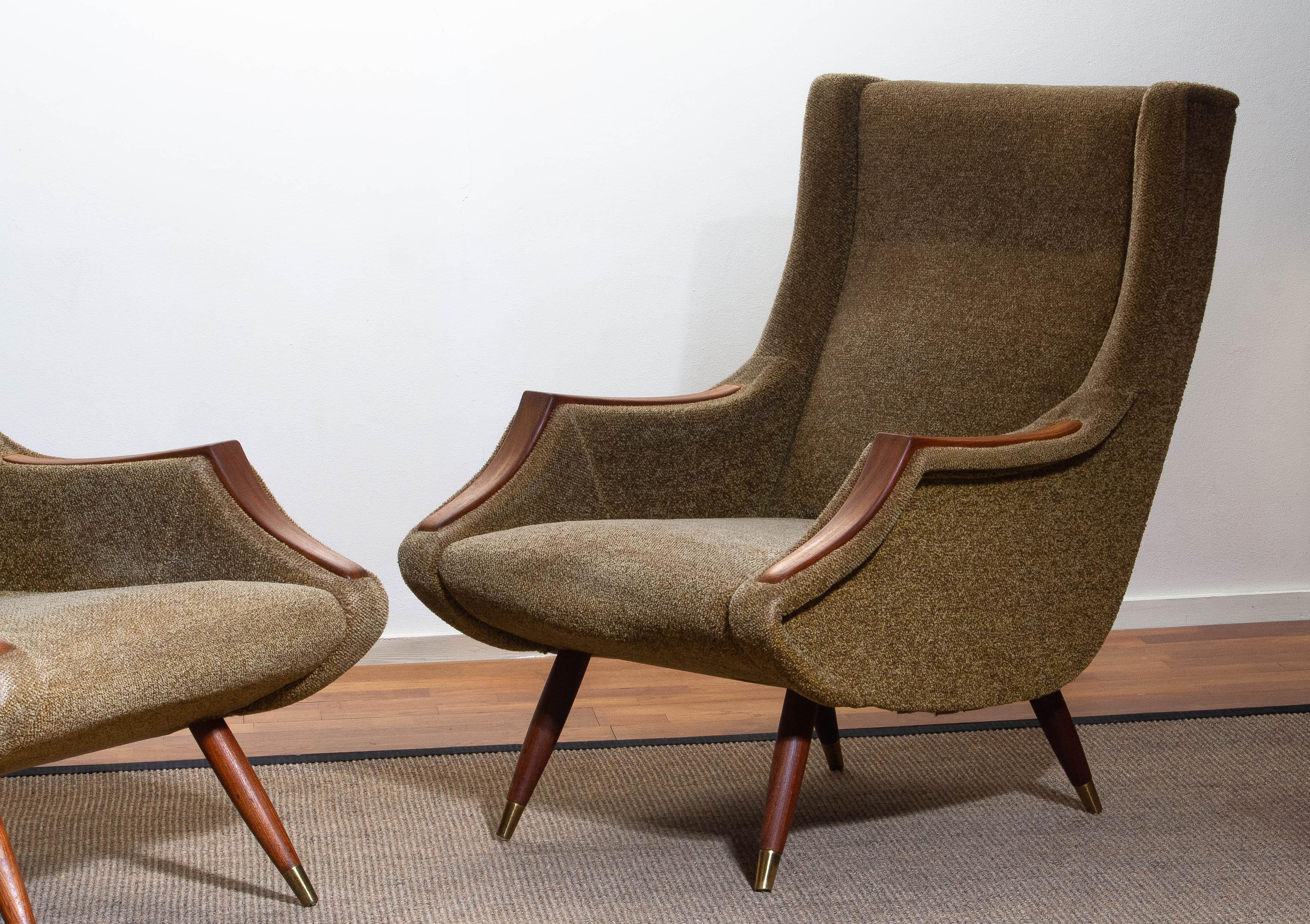 Fabric 1950s, Set of Lounge Easy Club Chairs by Aldo Morbelli for Isa Bergamo, Italy