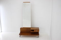 1950s Set of  Oak Bauhaus Mirror Cabinet and Bedside Tables, Czechoslovakia