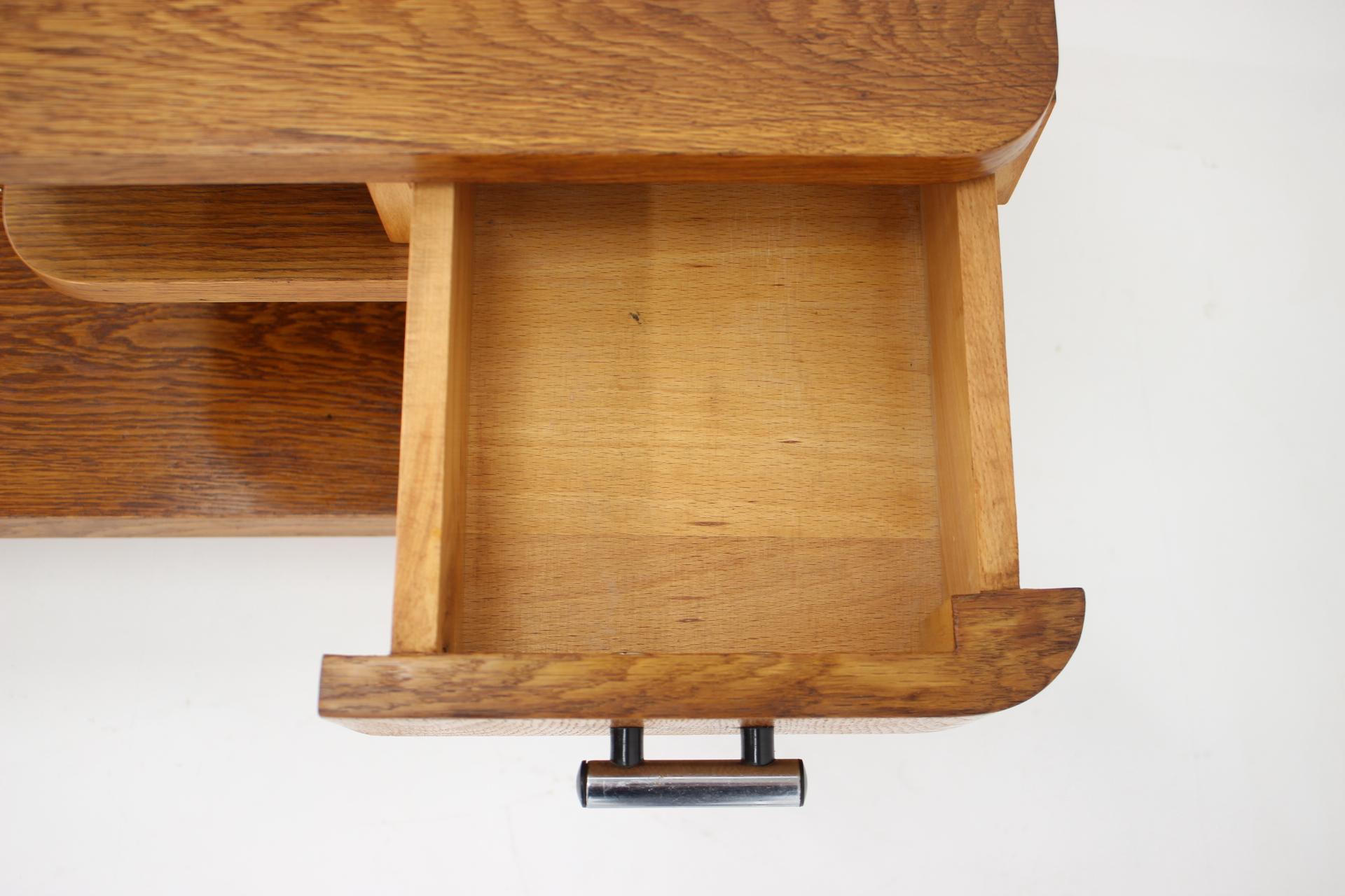 1950s Set of  Oak Bauhaus Mirror Cabinet and Bedside Tables, Czechoslovakia 1