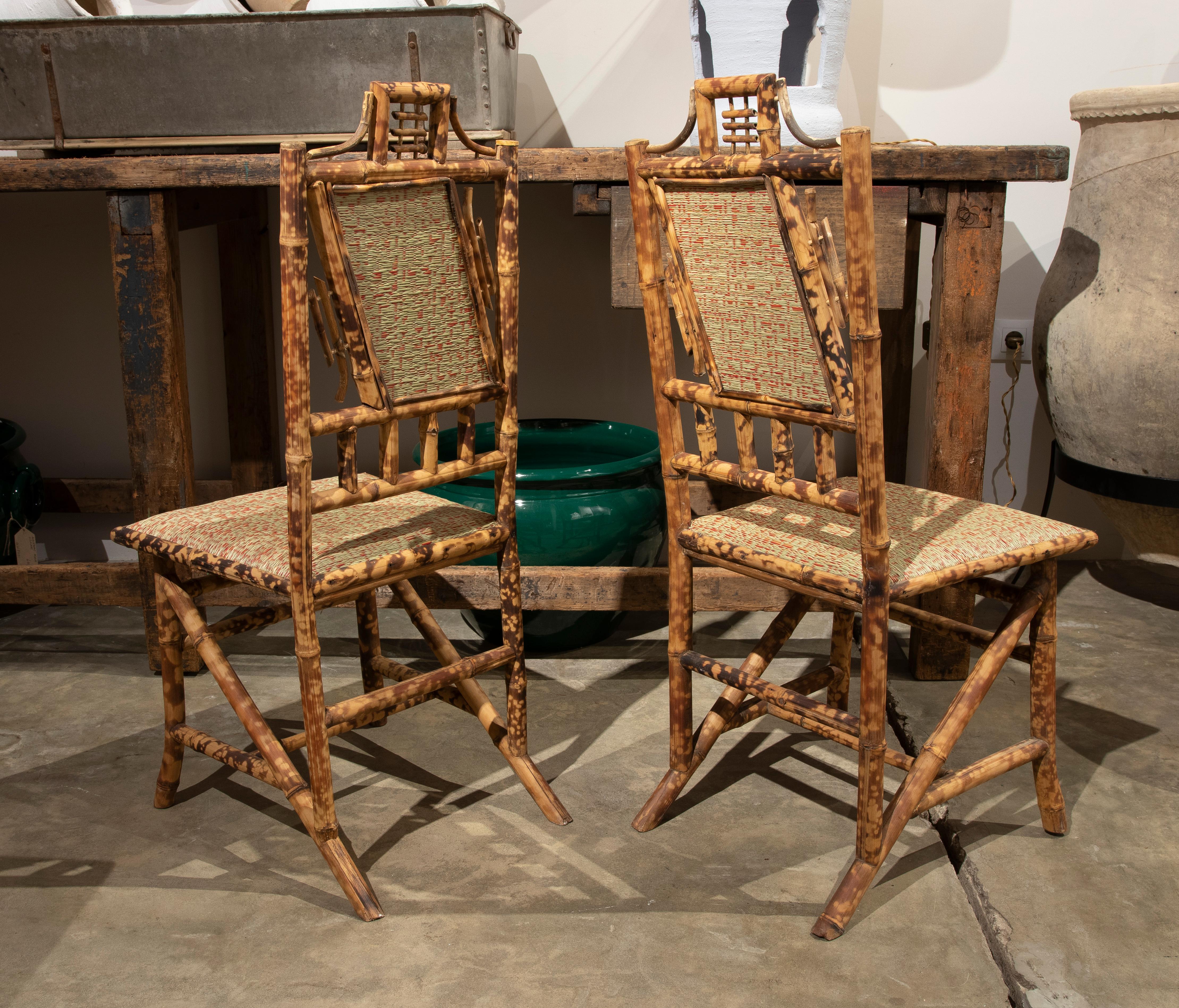 20th Century 1950s Set of Six Bamboo Chairs with Natural Raffia Seat and Backrest