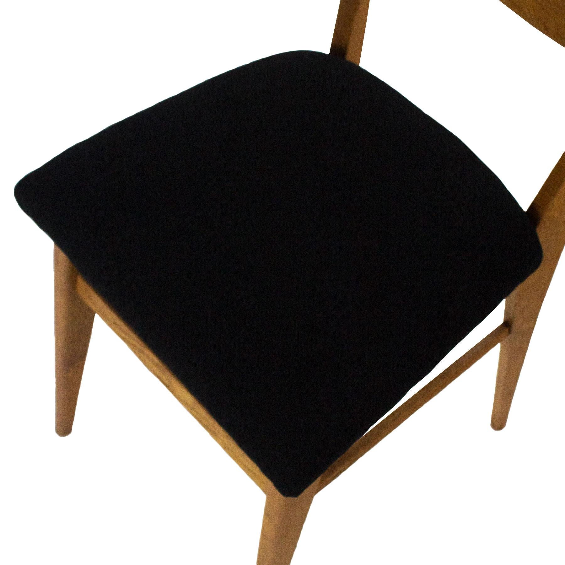 1950s Set of Six Chairs, Solid Oak and Oak Veneer, Black Wool, France 10