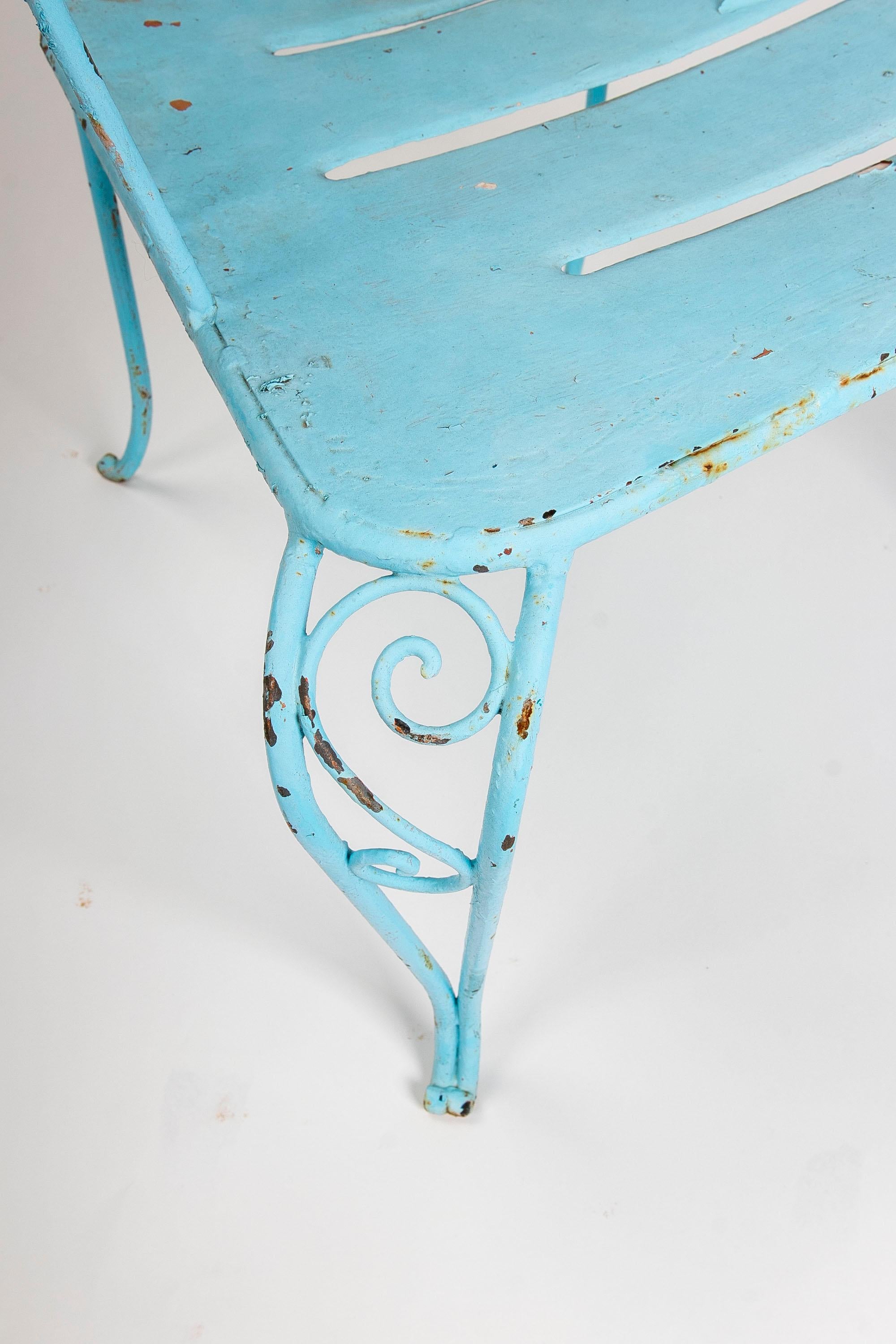 1950s Set of Six Iron Chairs Painted in Blue For Sale 9