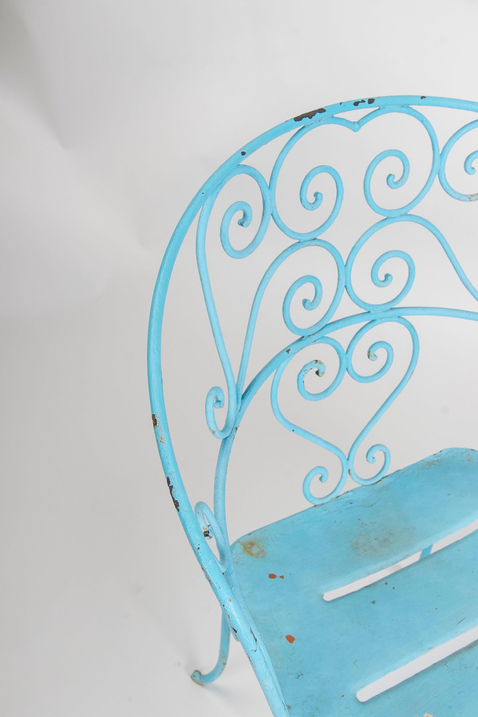 1950s Set of Six Iron Chairs Painted in Blue For Sale 10