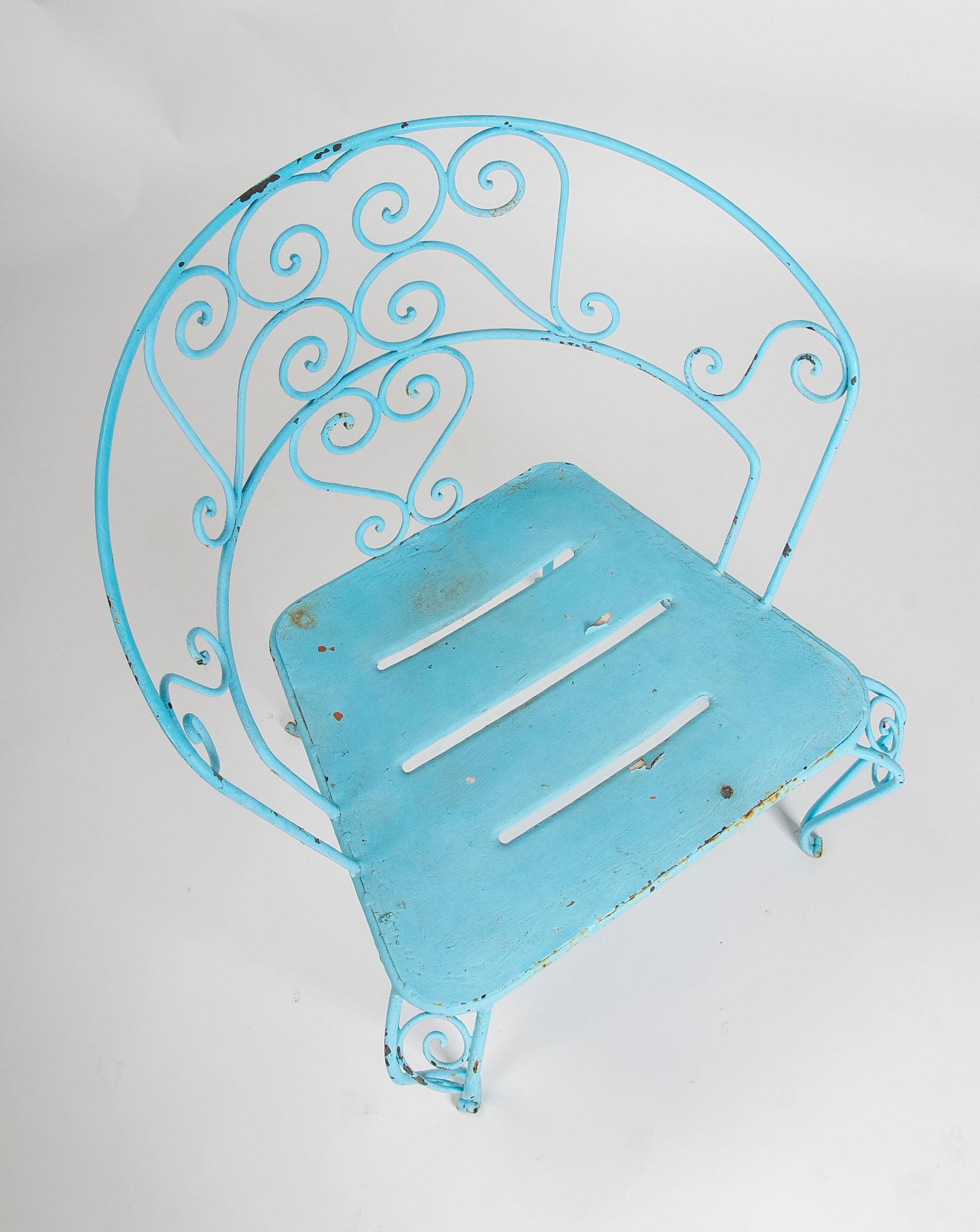 1950s Set of Six Iron Chairs Painted in Blue For Sale 11