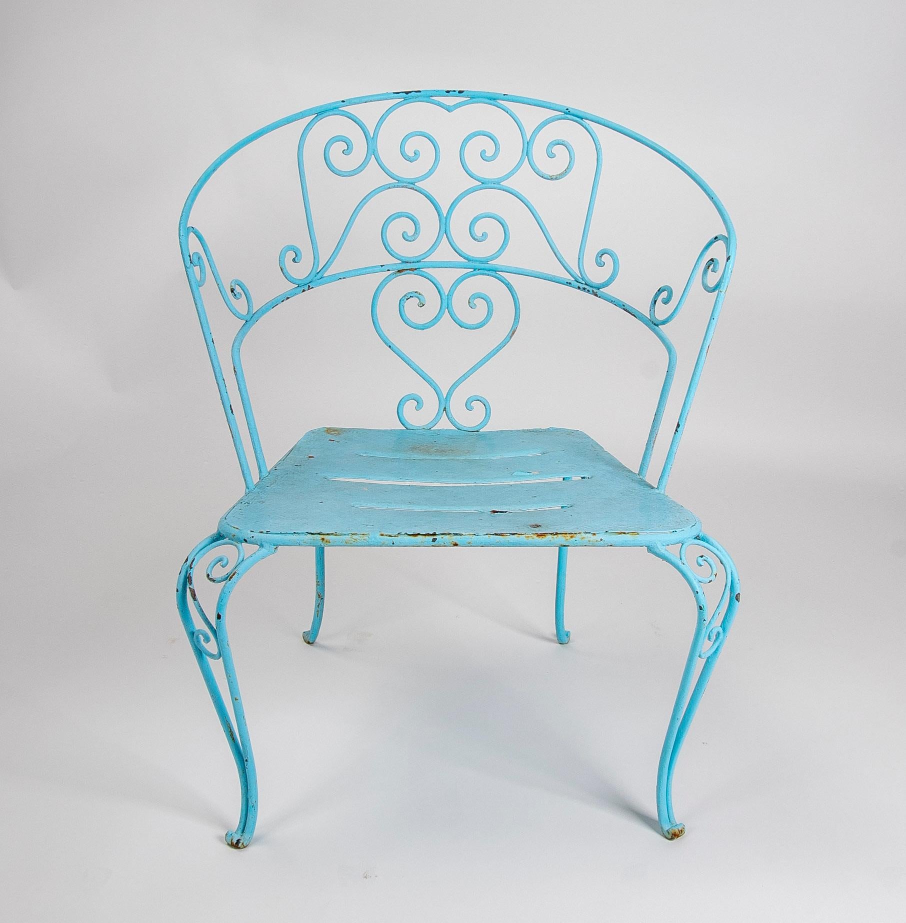 1950s Set of Six Iron Chairs Painted in Blue In Good Condition For Sale In Marbella, ES