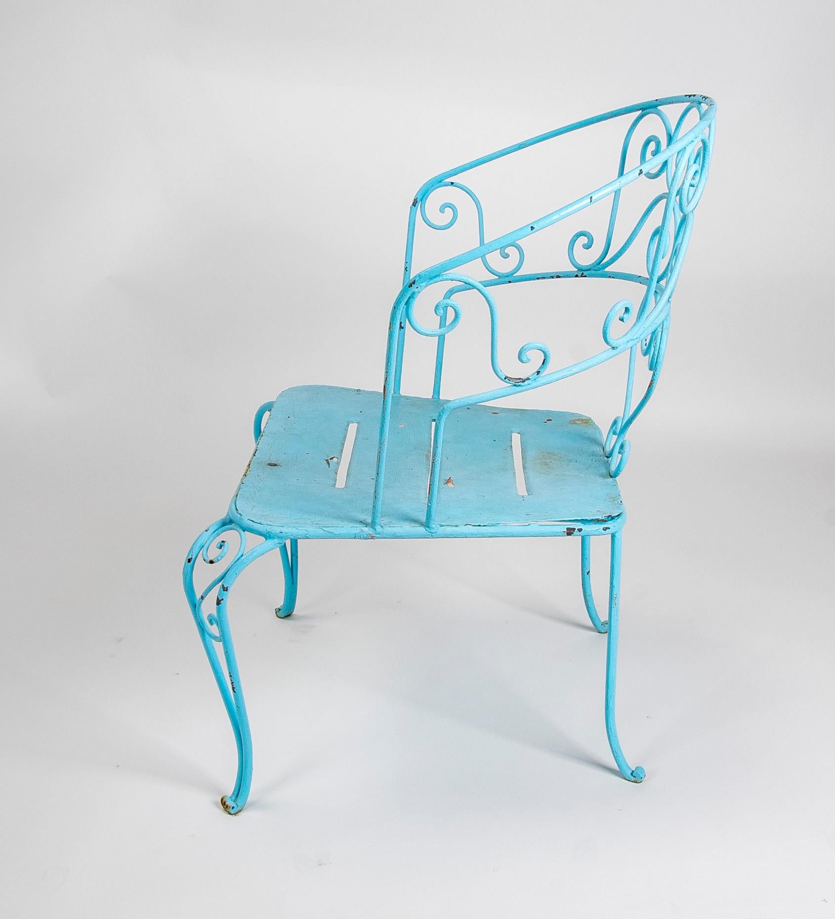 20th Century 1950s Set of Six Iron Chairs Painted in Blue For Sale