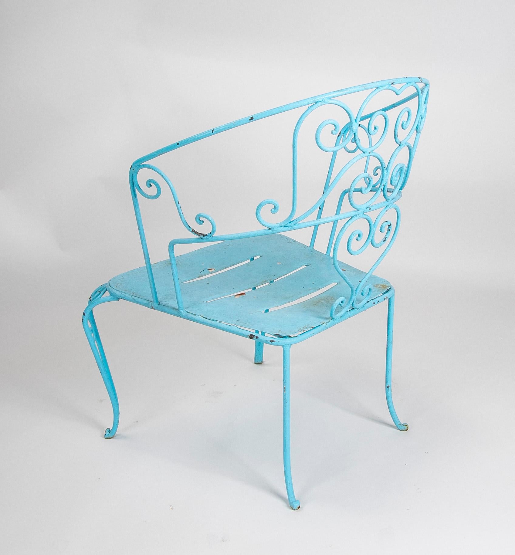 1950s Set of Six Iron Chairs Painted in Blue For Sale 1