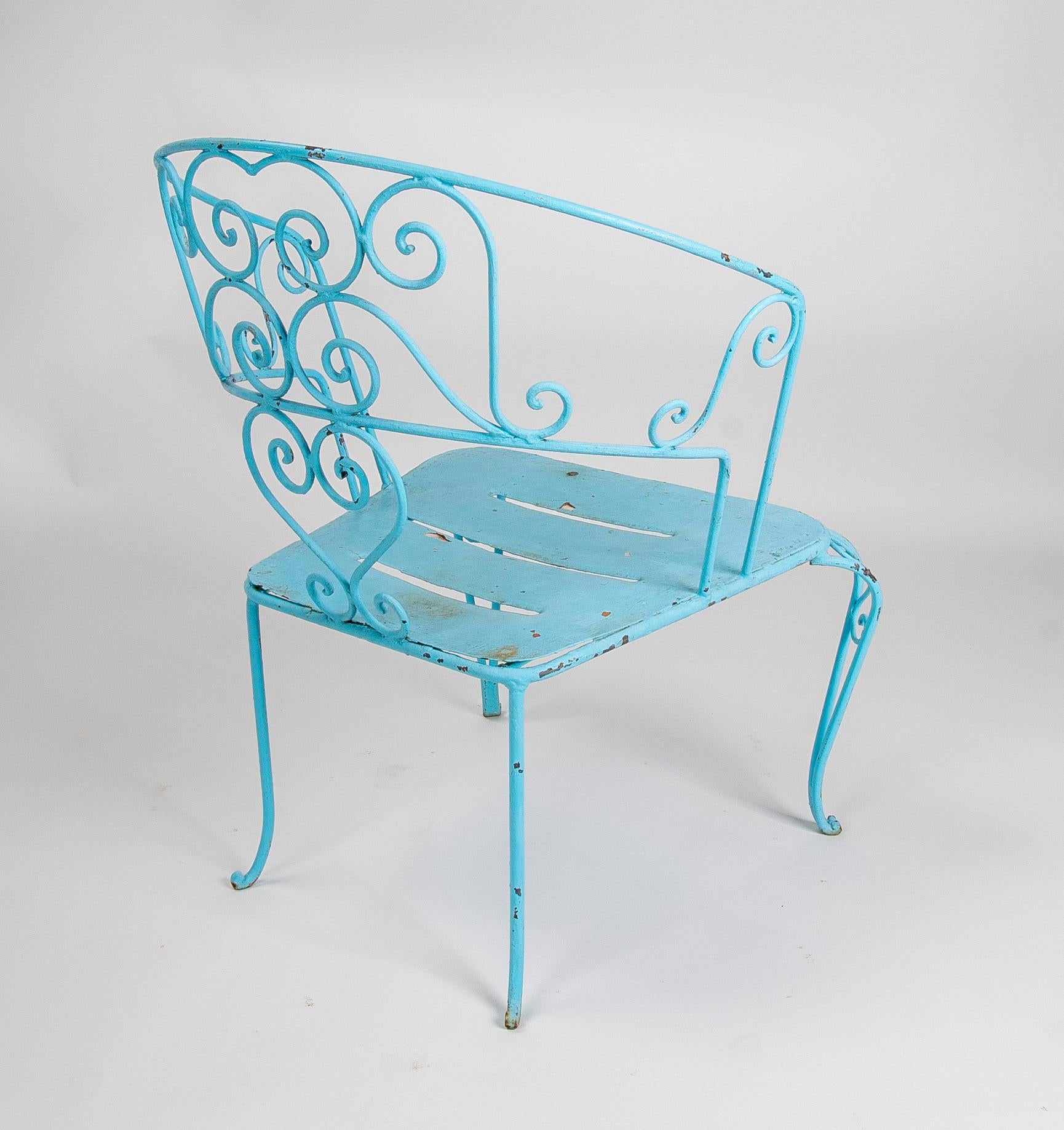 1950s Set of Six Iron Chairs Painted in Blue For Sale 2
