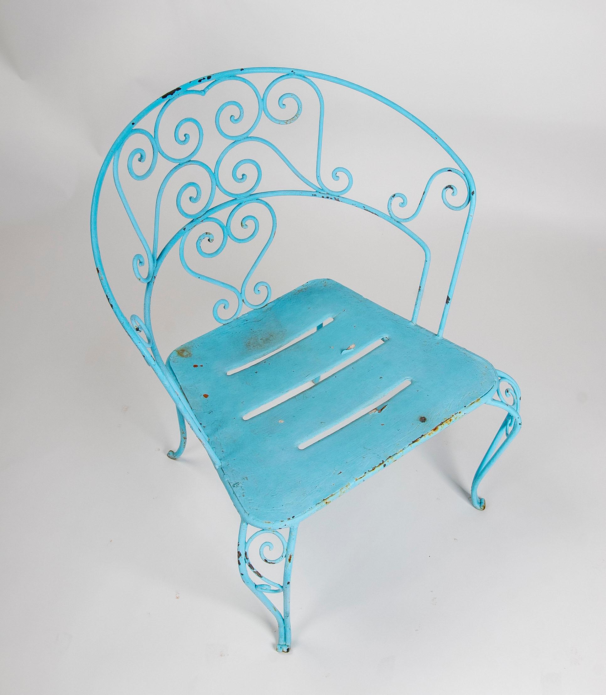 1950s Set of Six Iron Chairs Painted in Blue For Sale 3