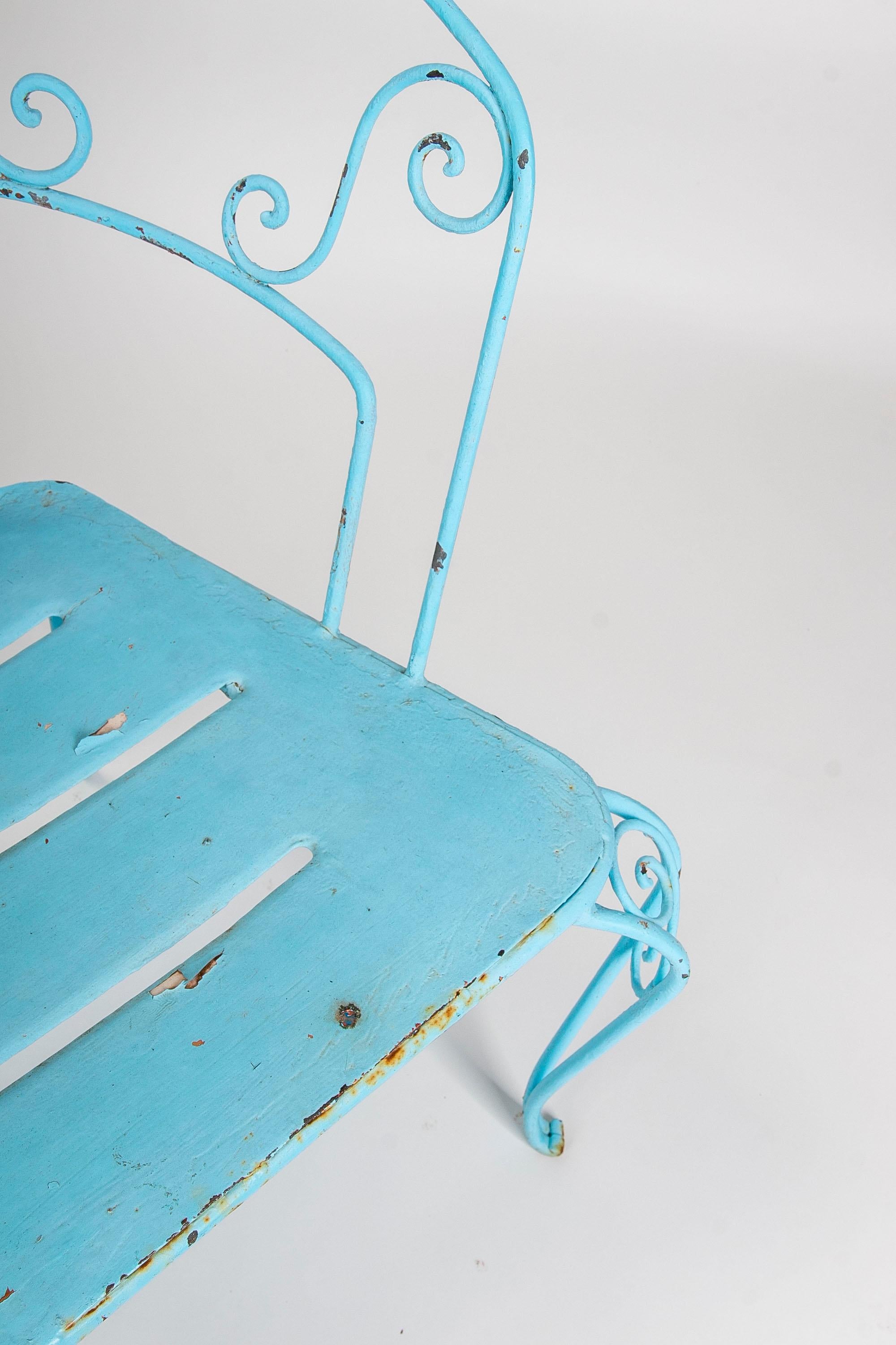 1950s Set of Six Iron Chairs Painted in Blue For Sale 4