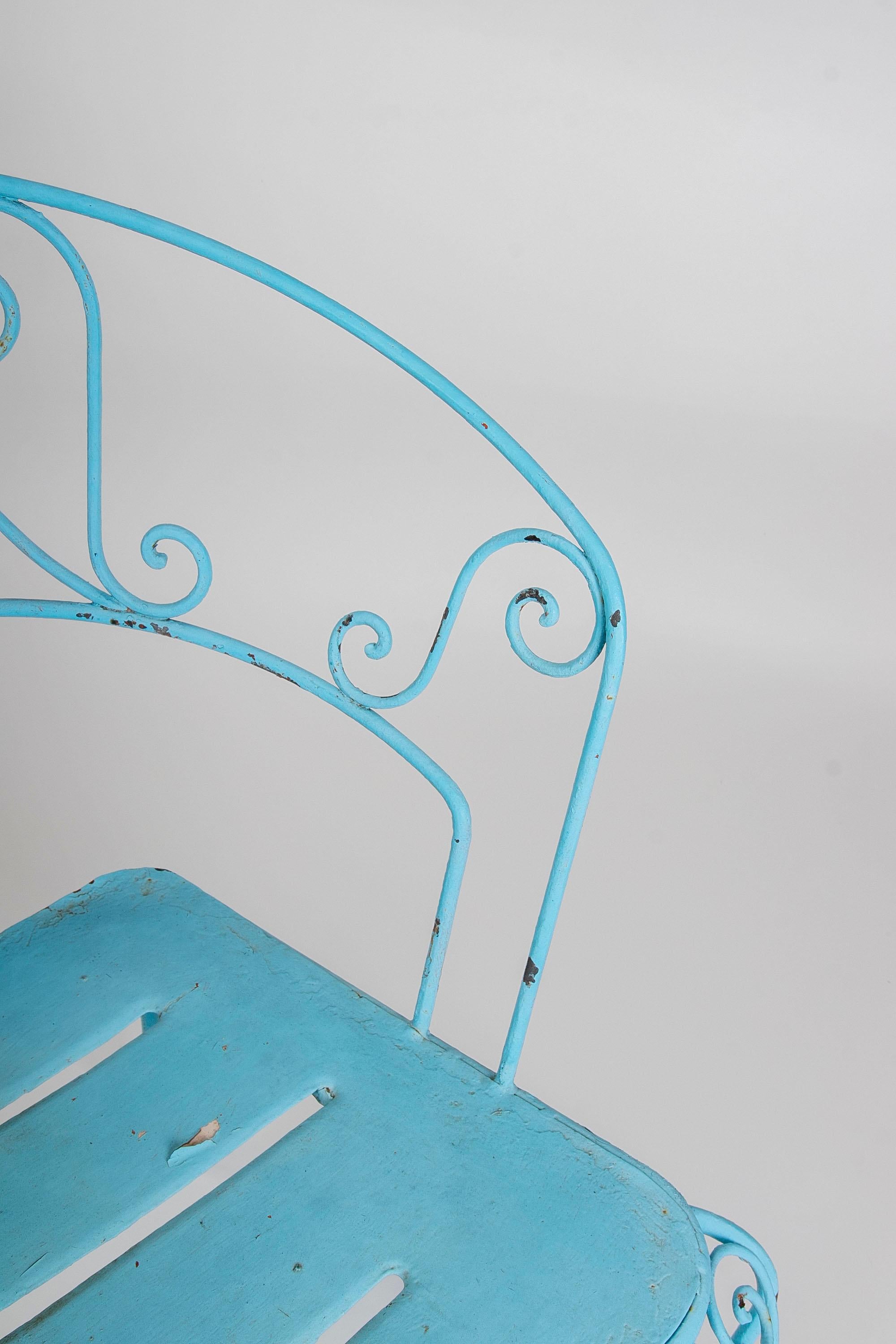 1950s Set of Six Iron Chairs Painted in Blue For Sale 5