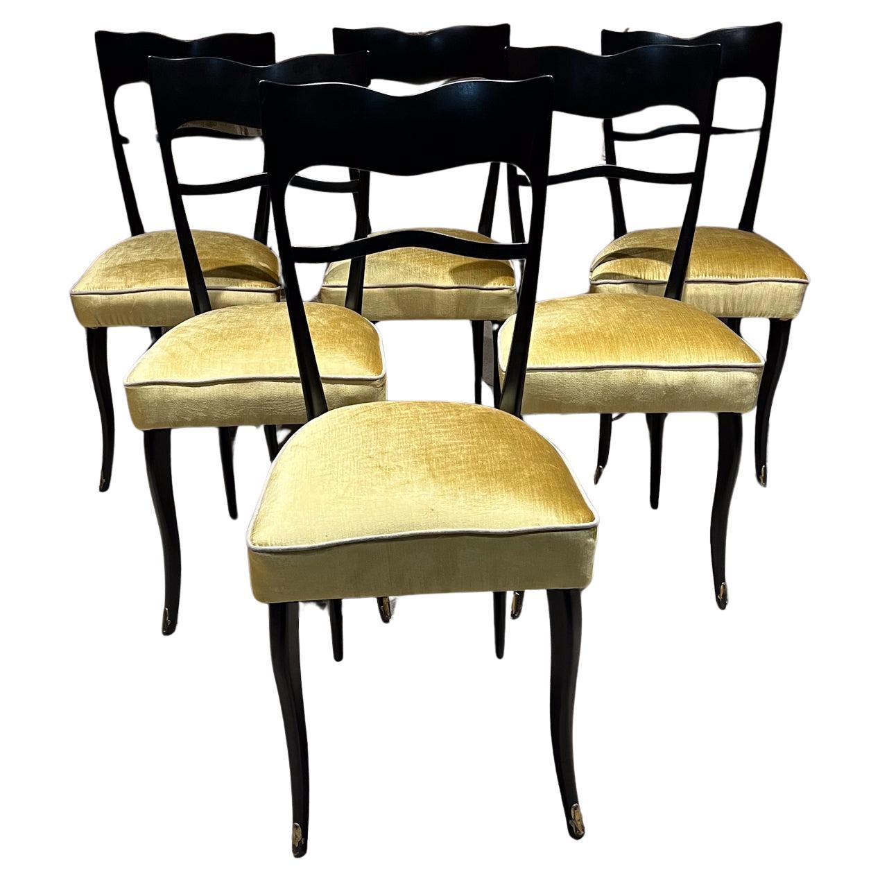 1950s Six Italian Ebonized Dining Chairs Style Ico & Luisa Parisi For Sale