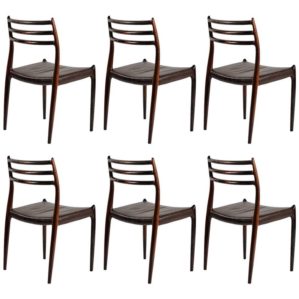 Six Fully Restored N. O. Moller Rosewood Dining Chairs - Custom upholstery
