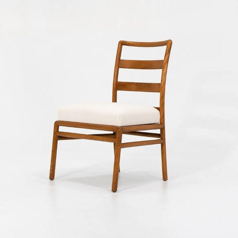 This is a set of six dining chairs, Model 4209, designed by T.H. Robsjohn-Gibbings for Widdicomb Furniture. The chairs were manufactured in Grand Rapids, Michigan, circa 1950s. Their frames are formed of solid bleached walnut (they appear to be, as
