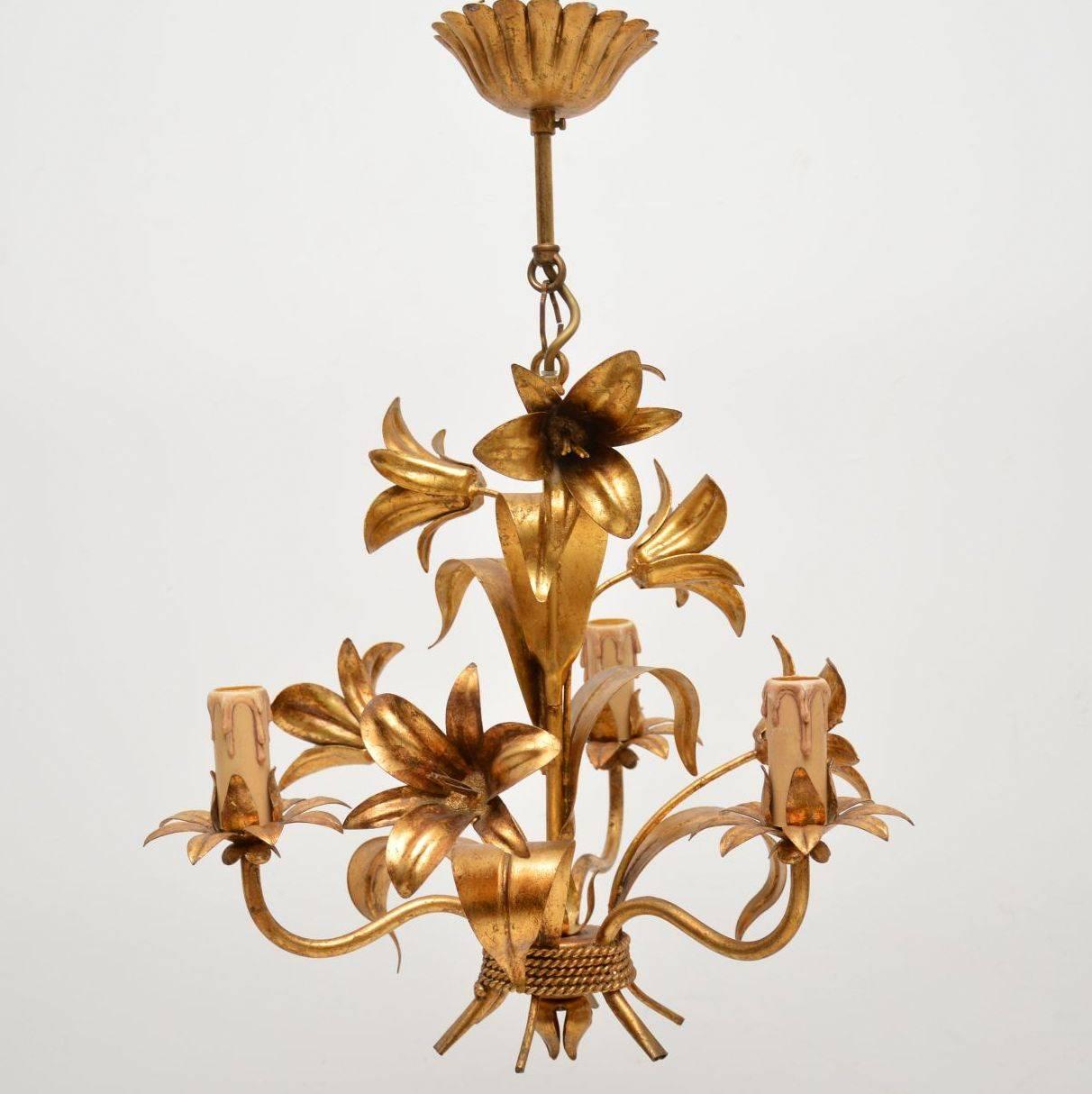 Mid-Century Modern 1950s Set of Six Vintage Italian Gilt Metal Chandeliers