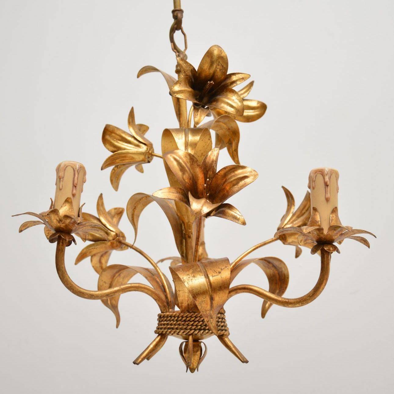 1950s Set of Six Vintage Italian Gilt Metal Chandeliers In Excellent Condition In London, GB