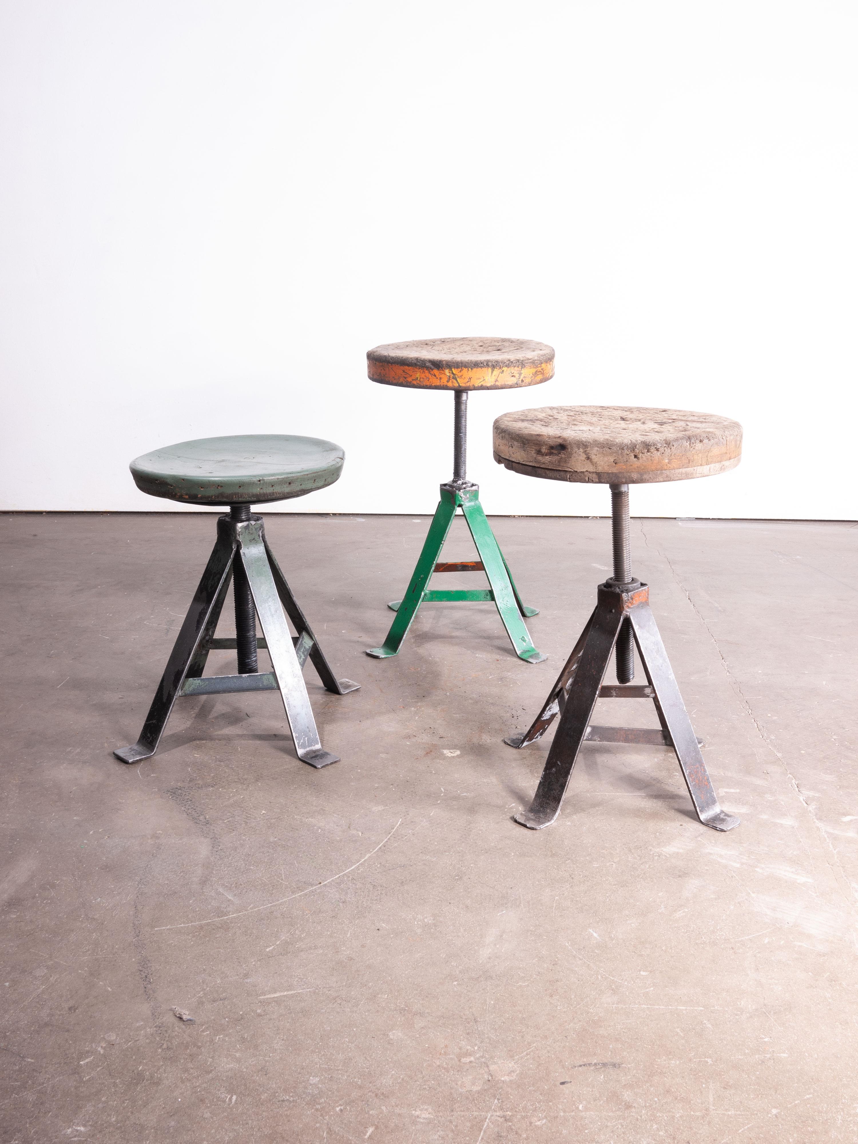 1950s Set of Three French Industrial Swivelling Welders Stools 7