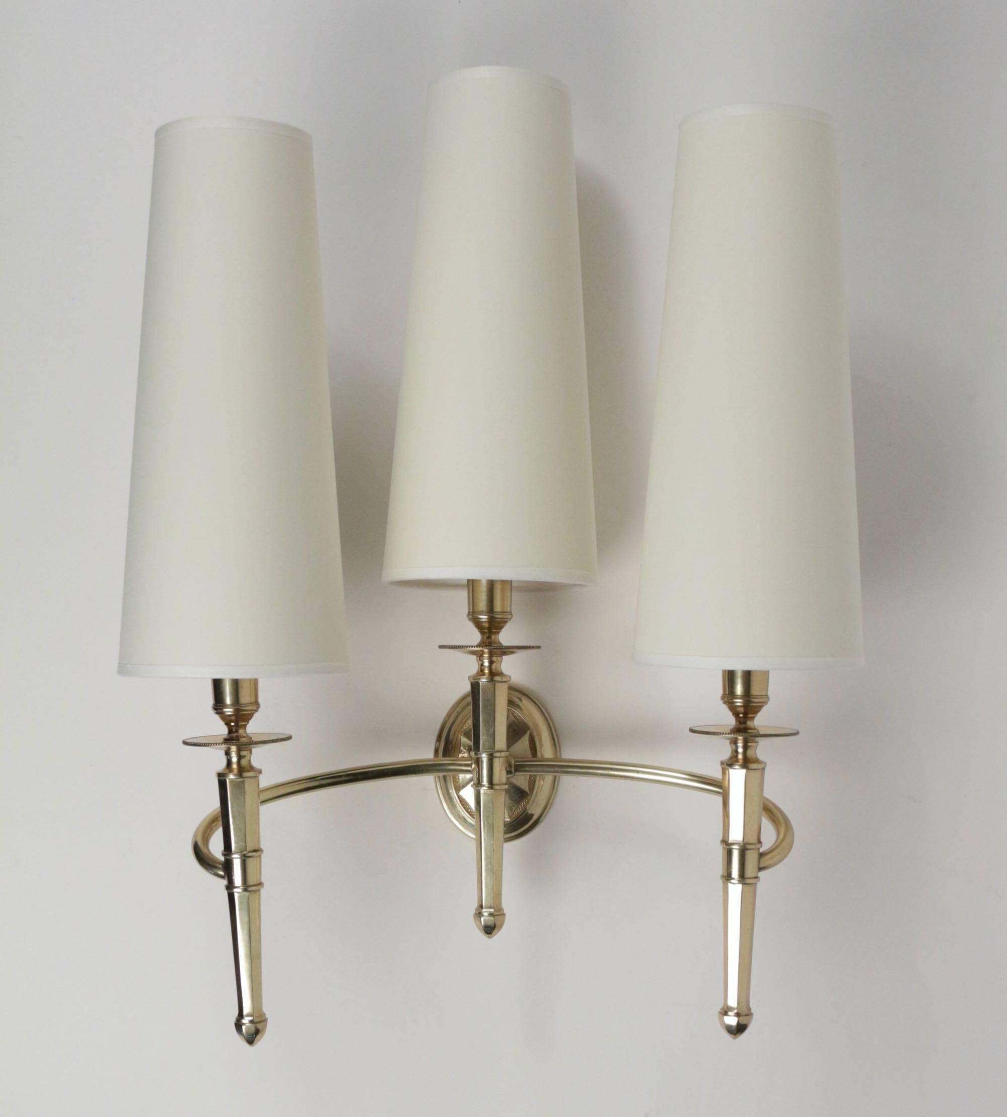 1970s Set of Three Gilded Bronze Sconces by Maison Honorée In Good Condition In Saint-Ouen, FR