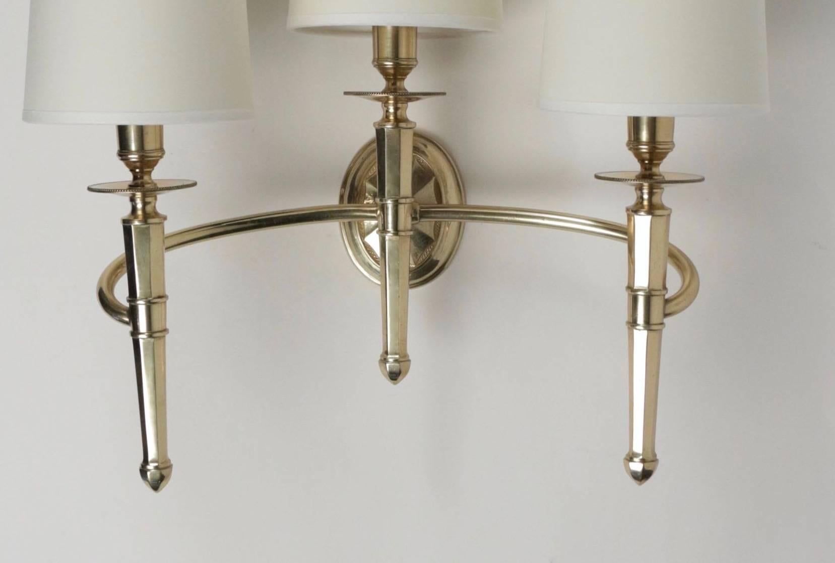 1950s Set of Three Gilded Bronze Sconces by Maison Honorée 1