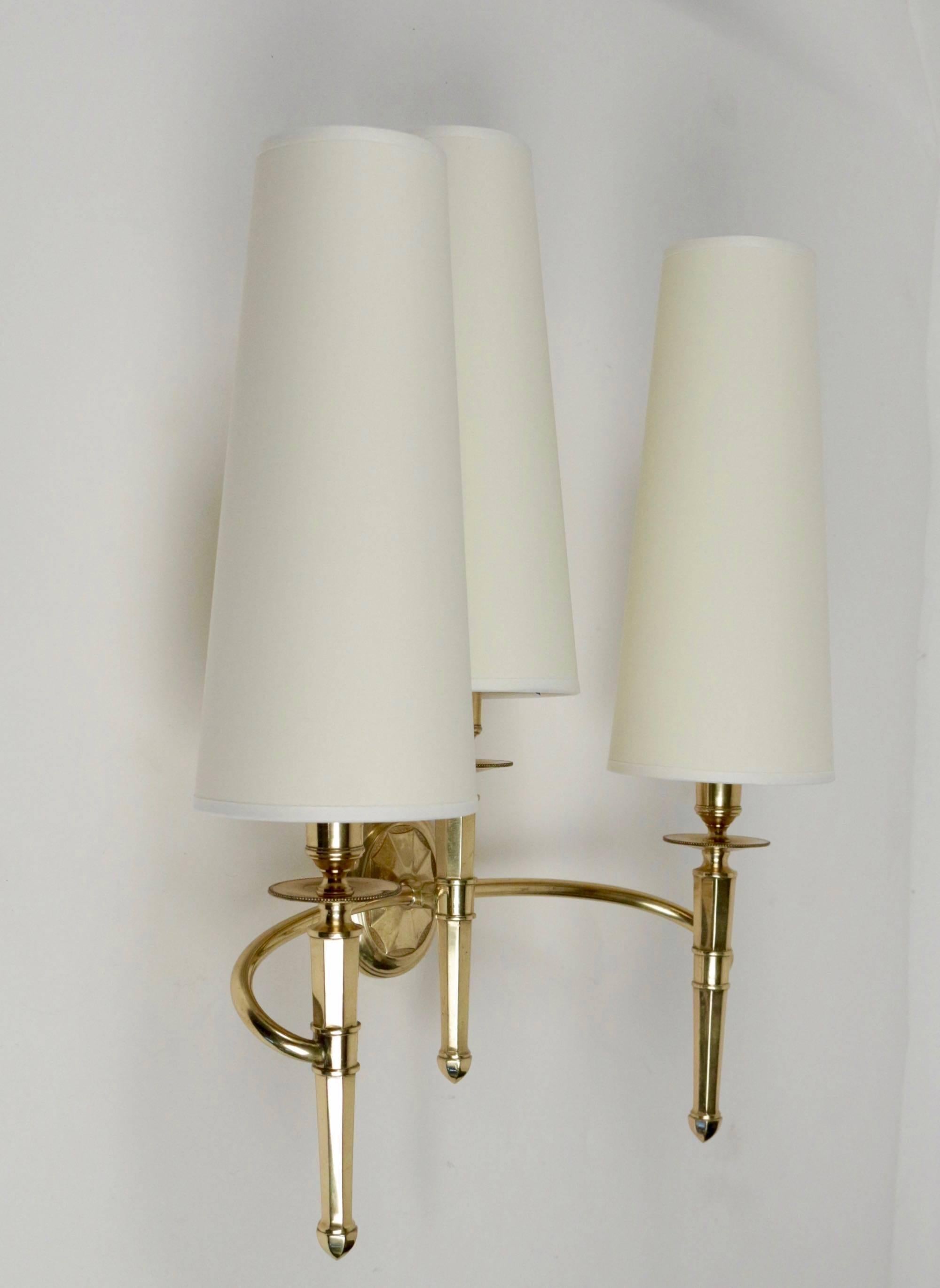 1950s Set of Three Gilded Bronze Sconces by Maison Honorée 2