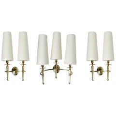 1950s Set of Three Gilded Bronze Sconces by Maison Honorée