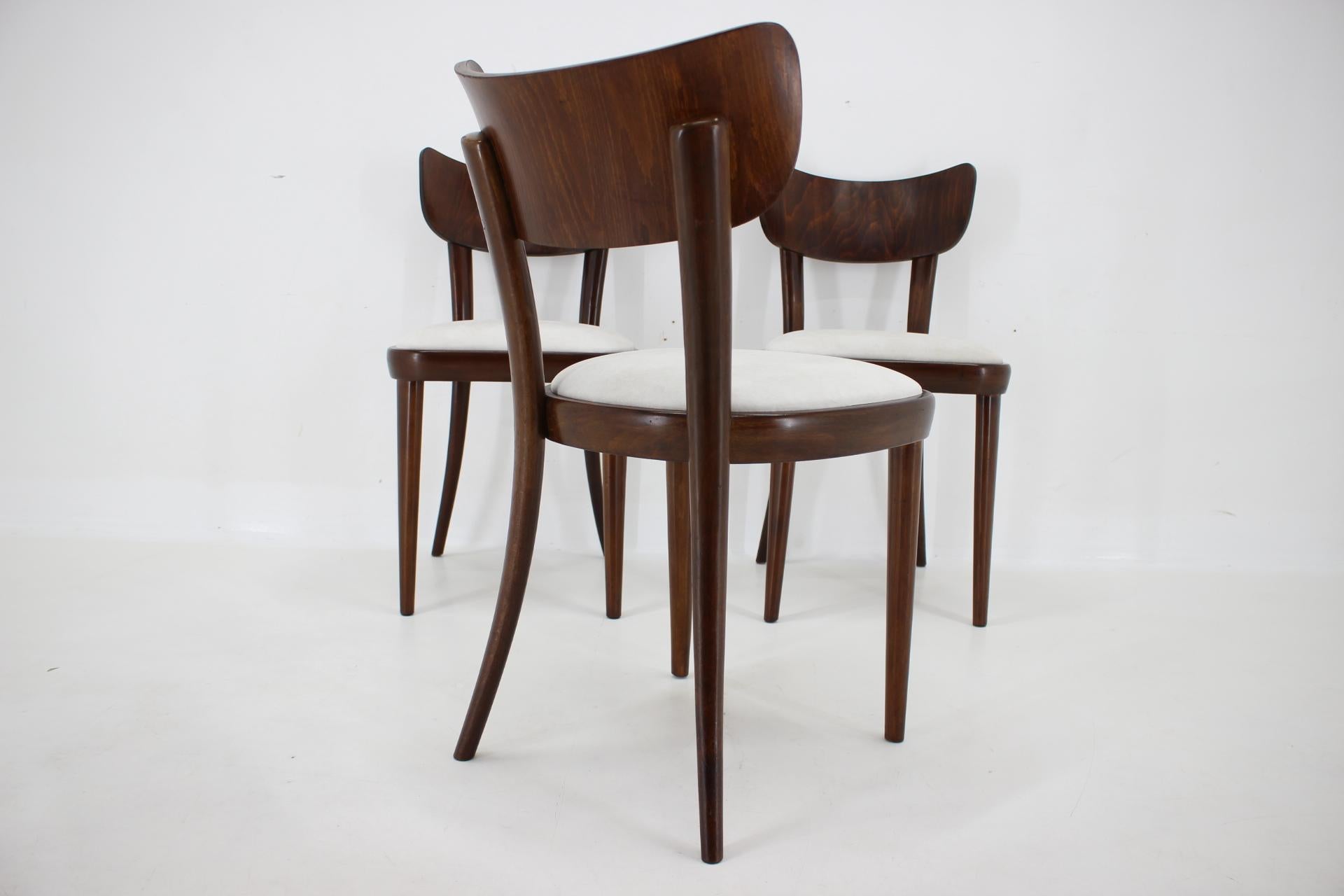 1950s Set of Three Restored Beech Dining Chairs, Czechoslovakia For Sale 3