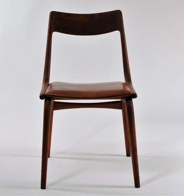 Scandinavian Modern 1950s Set of Twelve Reupholstered Alfred Christensen Boomerang Chairs in Teak