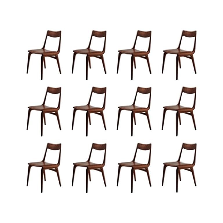 1950s Set of Twelve Reupholstered Alfred Christensen Boomerang Chairs in Teak