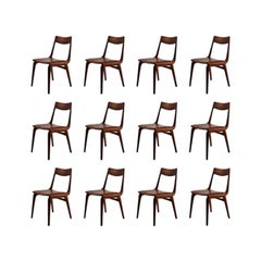 Twelve Danish Refinished Alfred Christensen Teak Dining Chairs Inc. Reupholstery