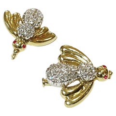 1950s Set of two 18k Yellow 
White Gold, Pavé Setting Diamond Ruby Brooches