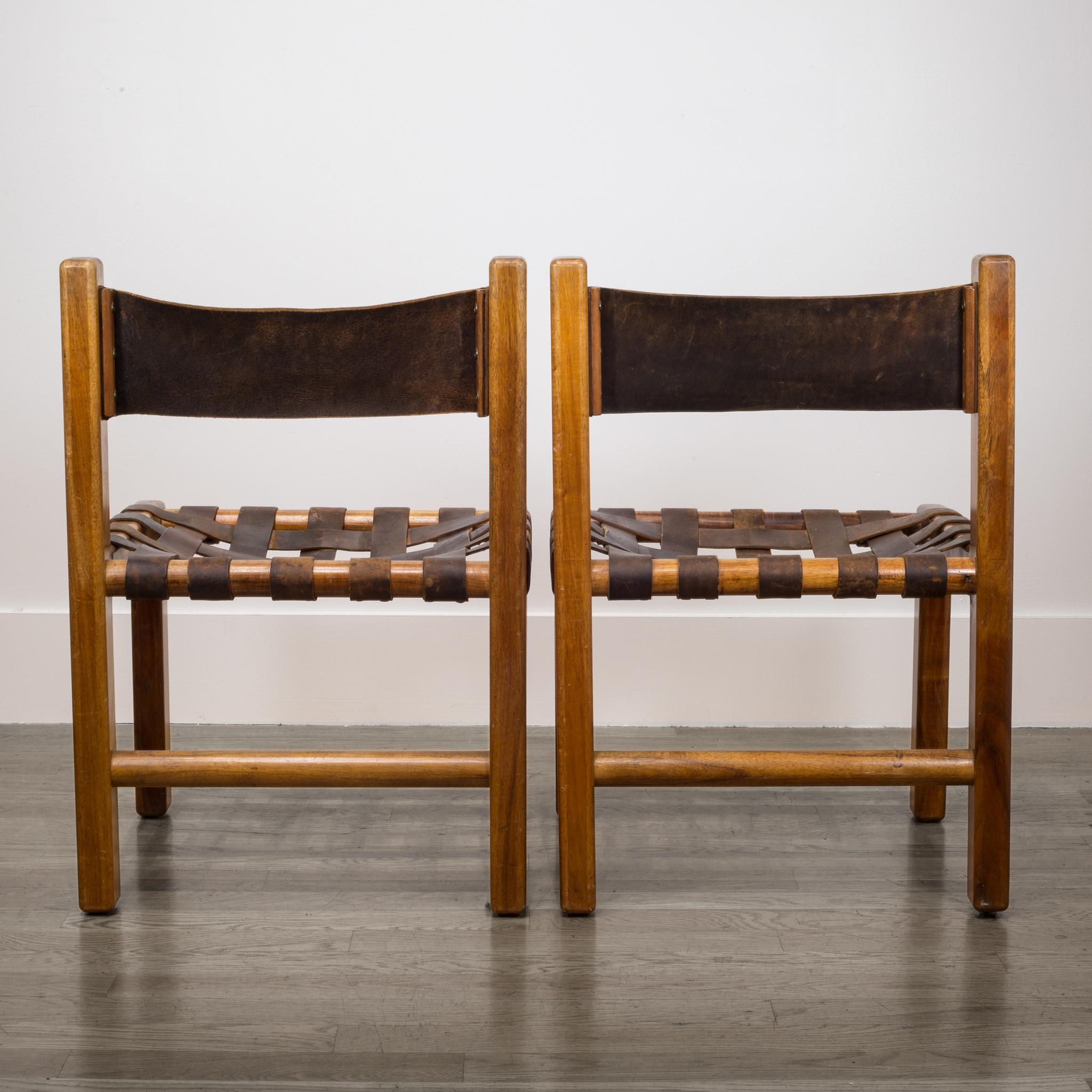 1950s Set of Two American Studio Craftsman Leather Chairs In Excellent Condition In San Francisco, CA