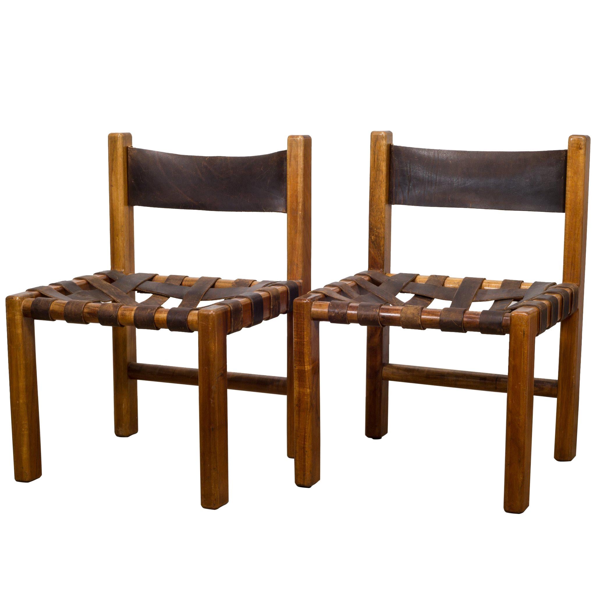1950s Set of Two American Studio Craftsman Leather Chairs