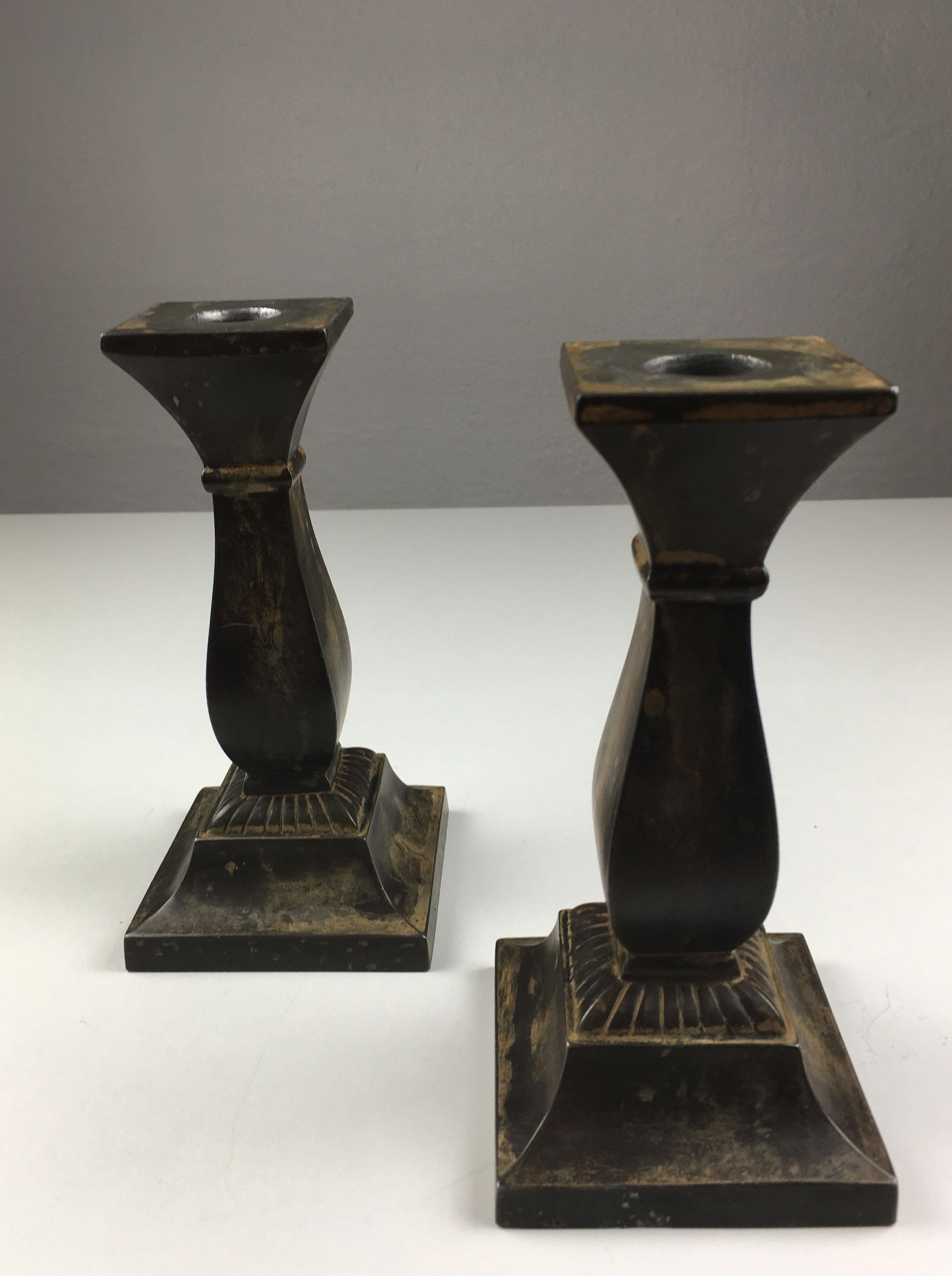 Mid-Century Modern 1950's Set of Two Danish Just Andersen Disco Metal Candlesticks For Sale