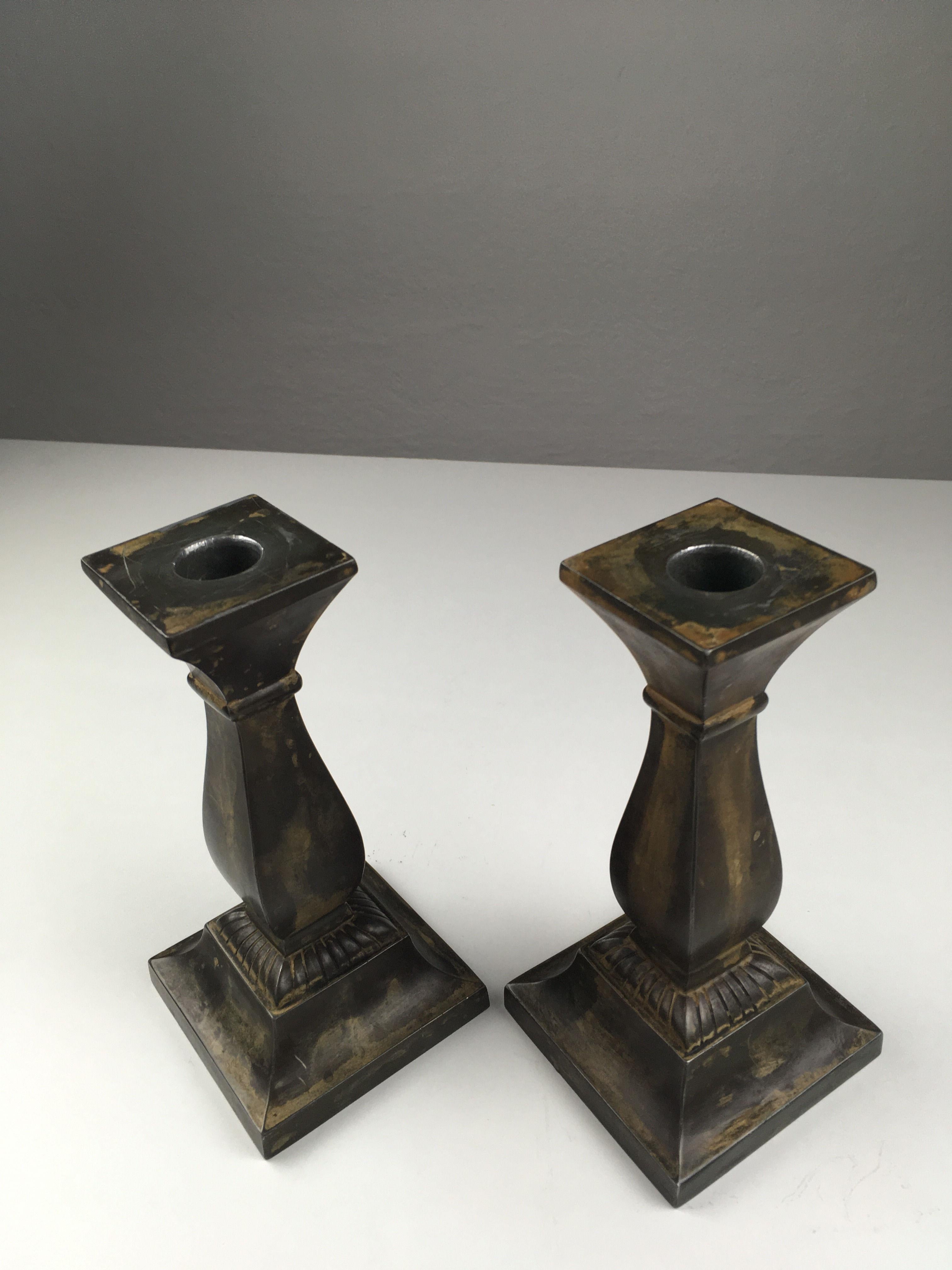 1950's Set of Two Danish Just Andersen Disco Metal Candlesticks In Good Condition For Sale In Knebel, DK