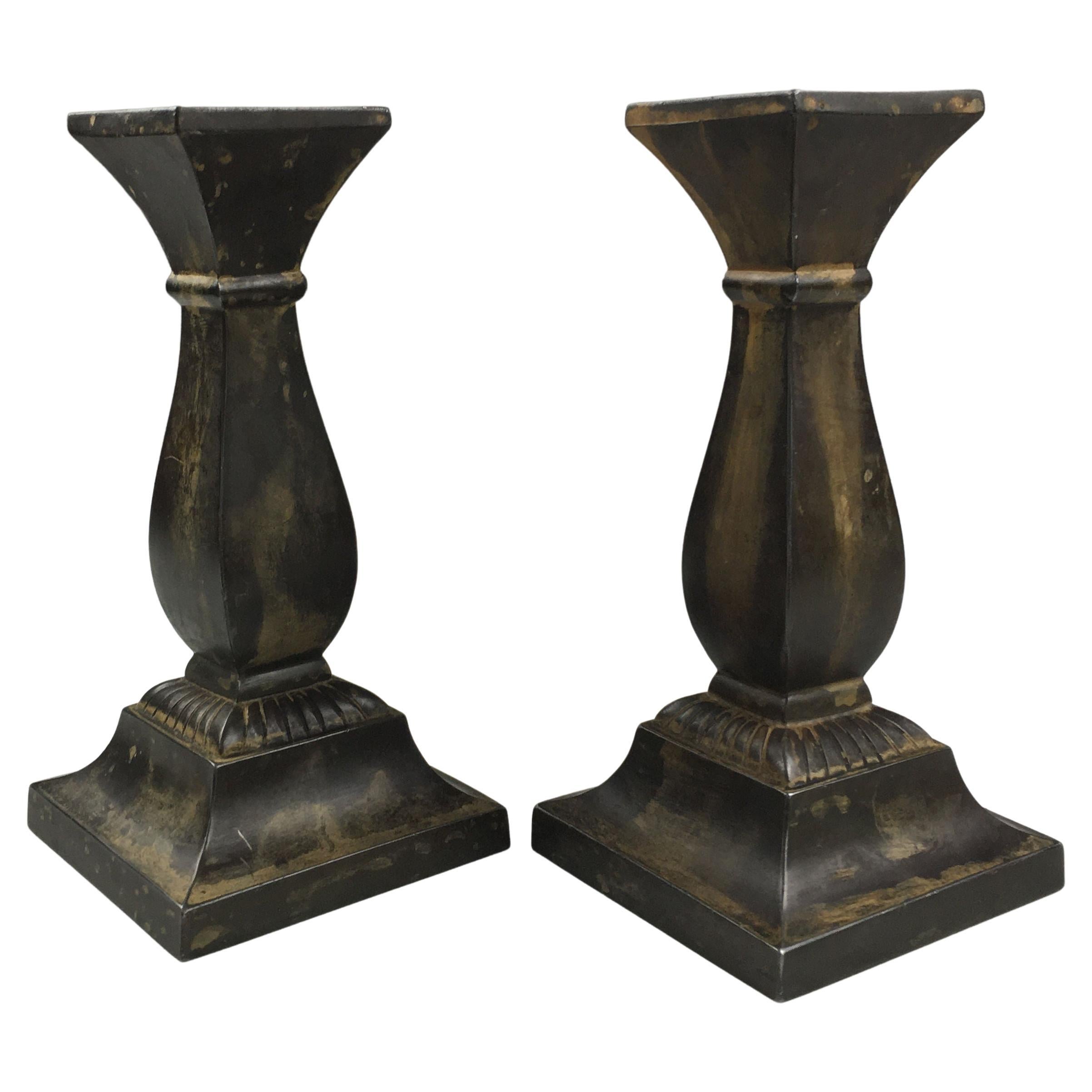 1950's Set of Two Danish Just Andersen Disco Metal Candlesticks For Sale