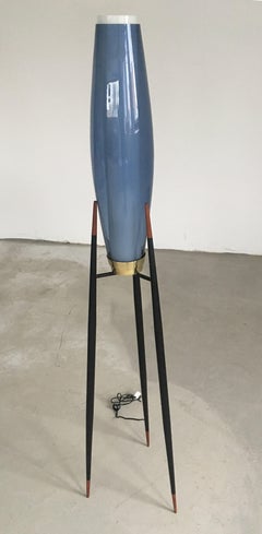 1950s Two Svend Aage Holm Sørensen Rocket Floor Lamps With Hand Blown Opal Glass