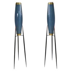 1950s Two Svend Aage Holm Sørensen Rocket Floor Lamps With Hand Blown Opal Glass