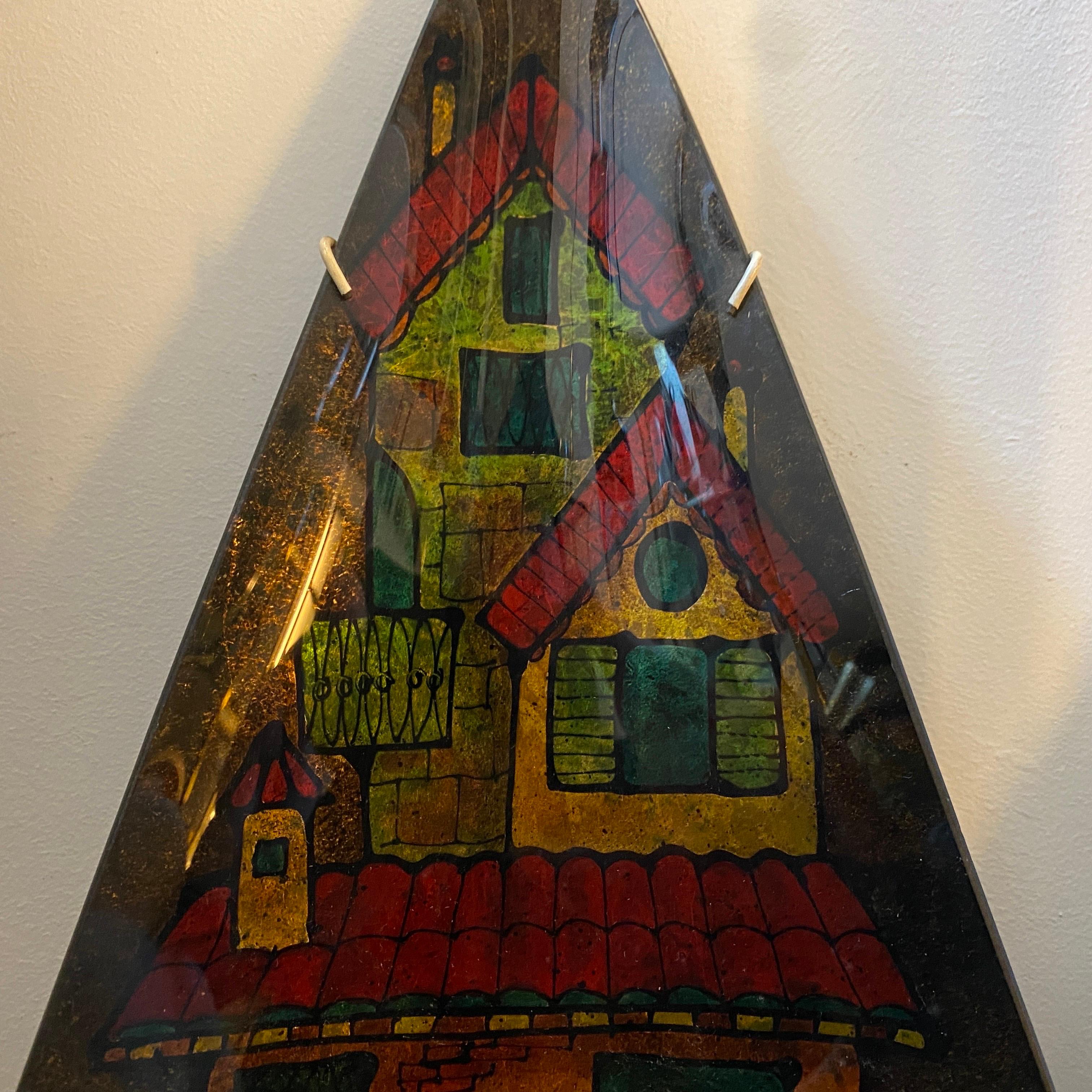 1950s, Set of Two Mid-Century Modern Paintings on Mural Triangular Glass Plates For Sale 2