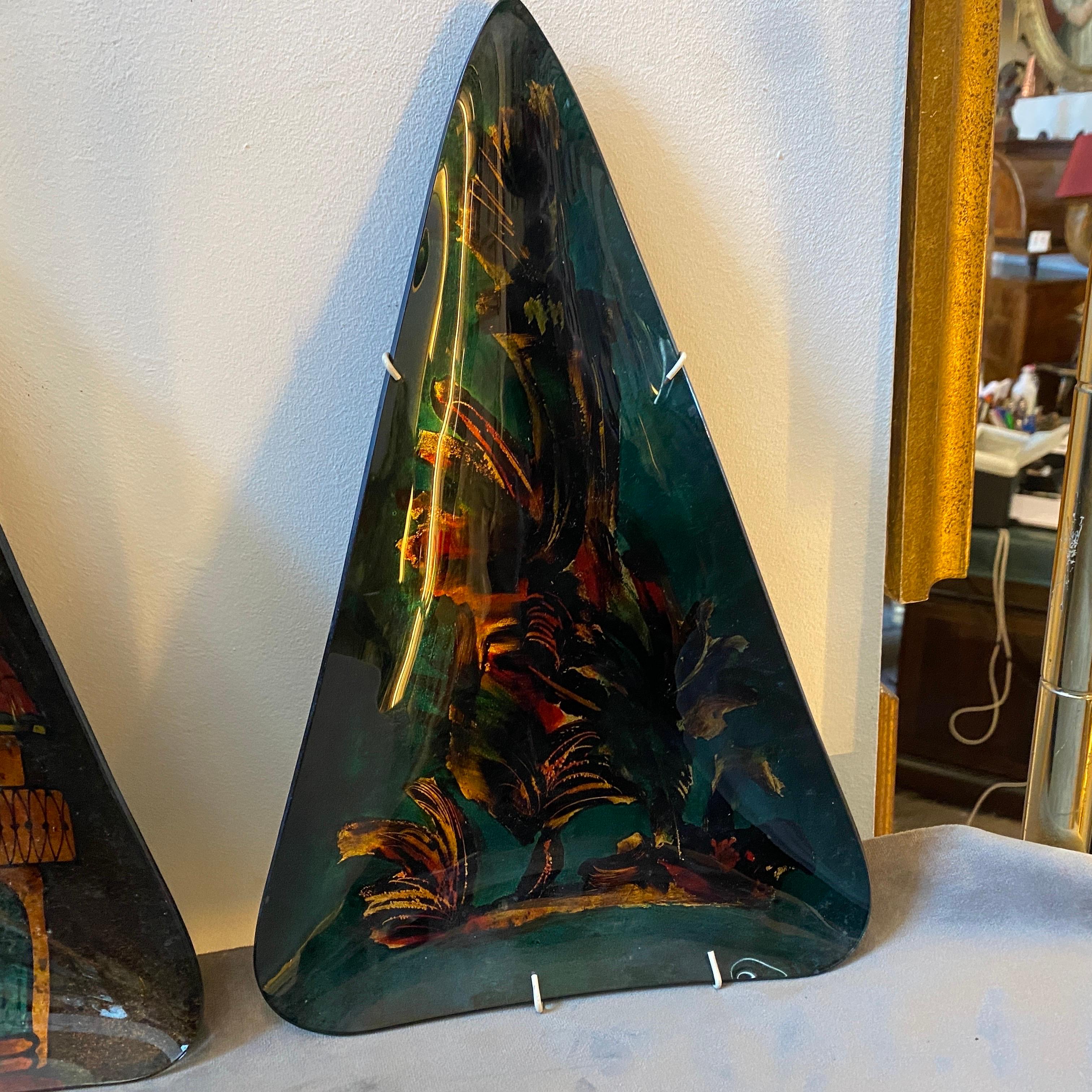 1950s, Set of Two Mid-Century Modern Paintings on Mural Triangular Glass Plates For Sale 3