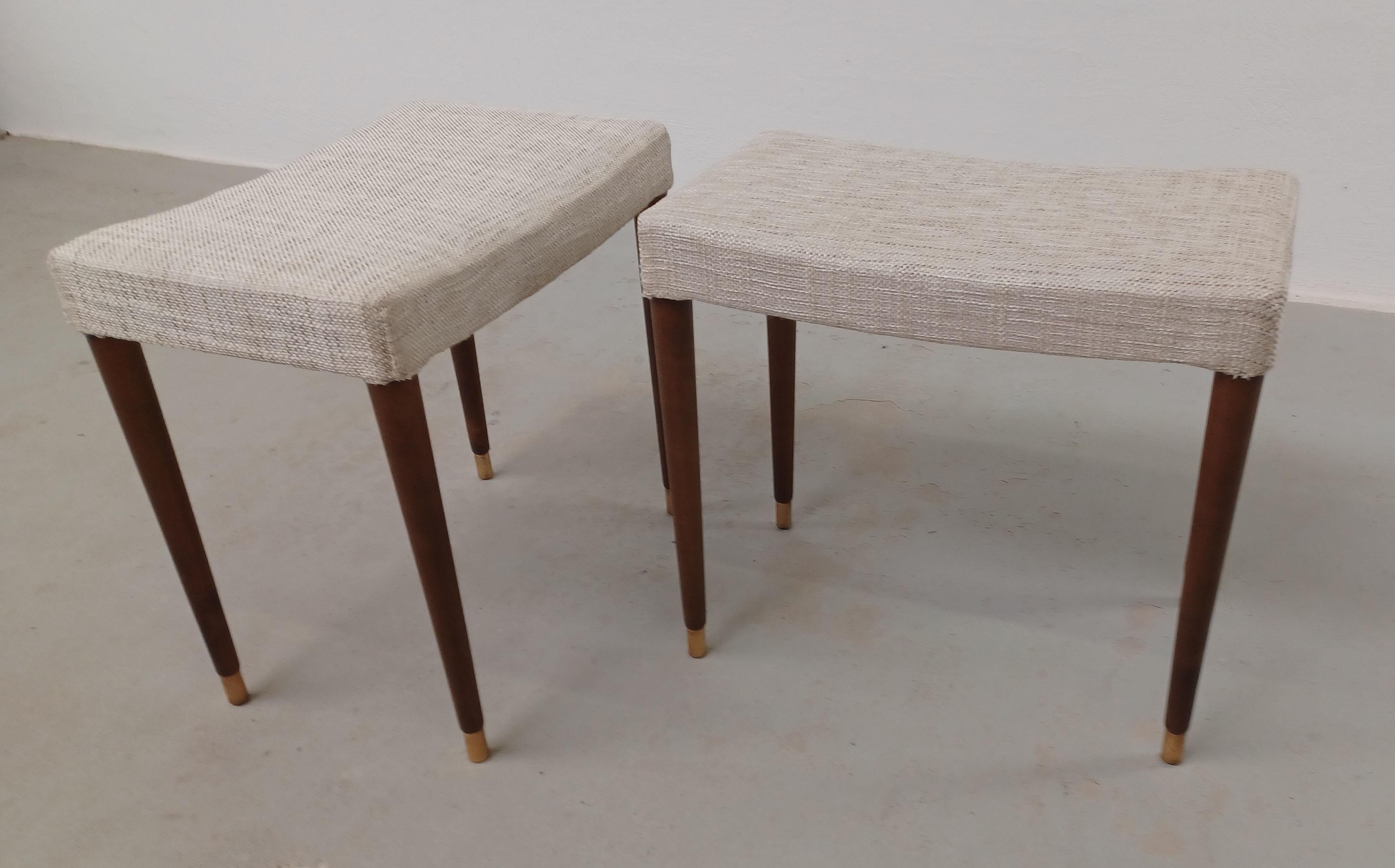 Hand-Crafted 1950's Set of Two Restored an Reupholstered Danish Mid-Century Modern stools For Sale