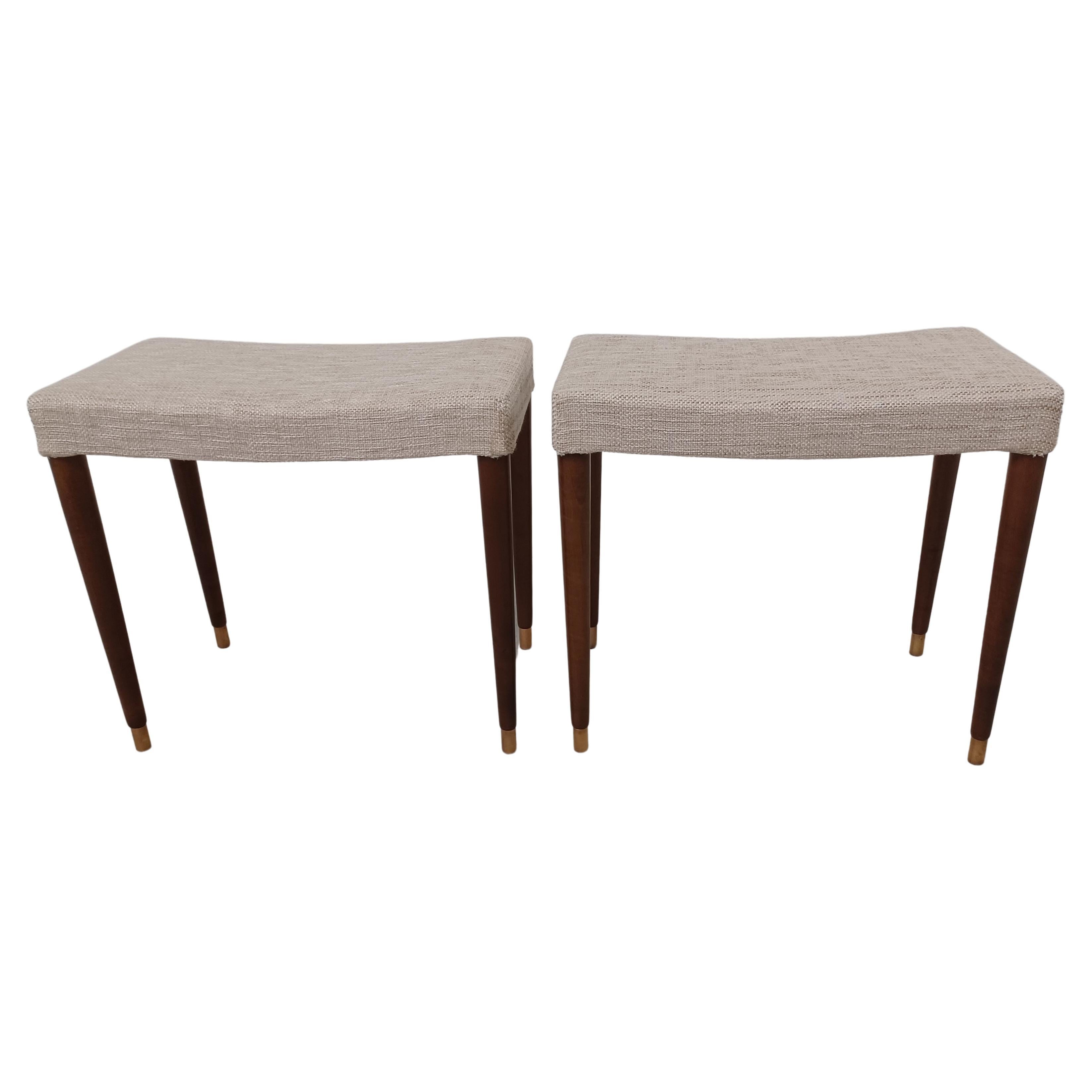 1950's Set of Two Restored an Reupholstered Danish Mid-Century Modern stools For Sale