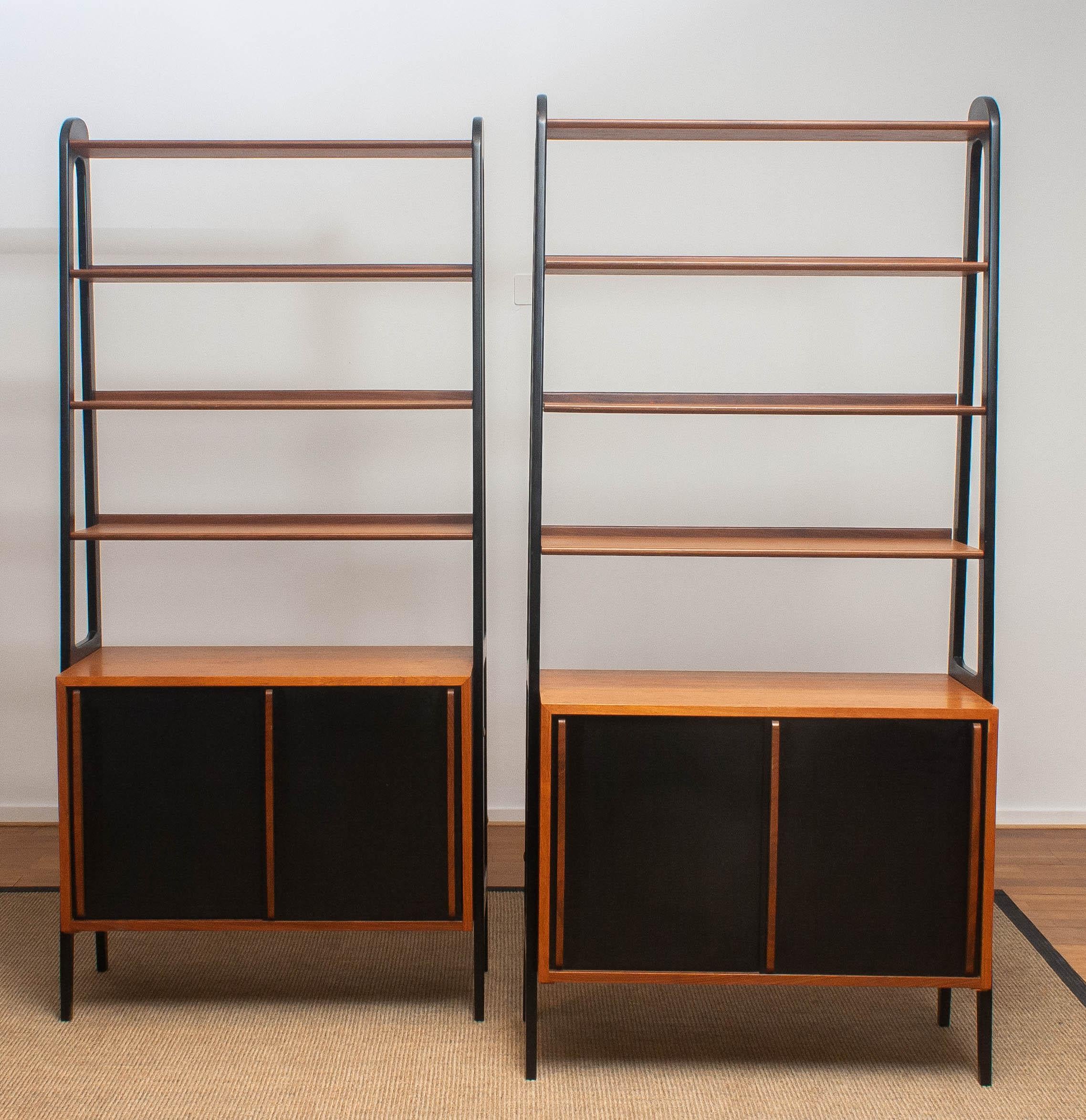 1950s, Set of Two Scandinavian Teak Bookcases Shelves Room Dividers Cabinets 6