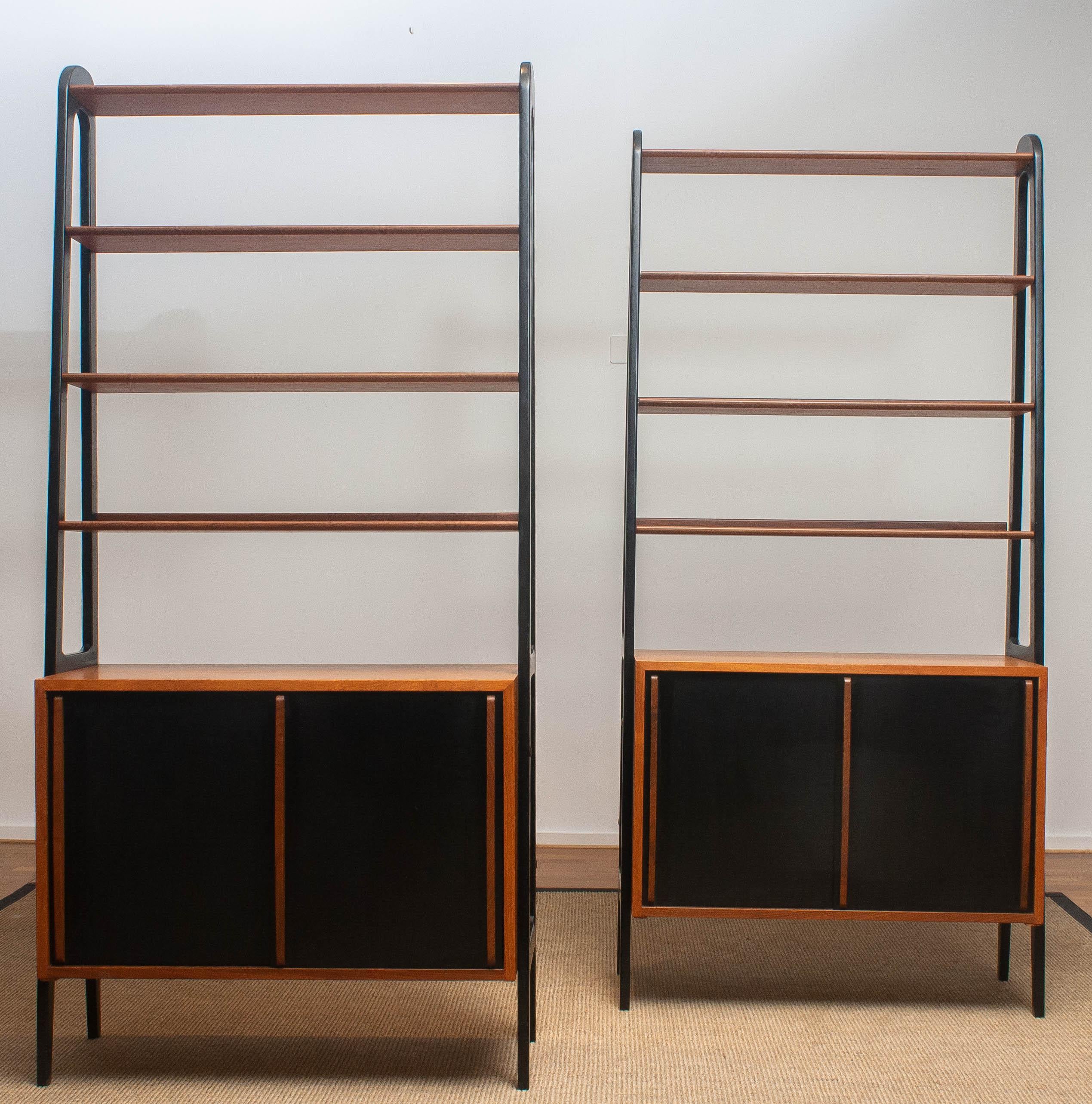 1950s, Set of Two Scandinavian Teak Bookcases Shelves Room Dividers Cabinets 8