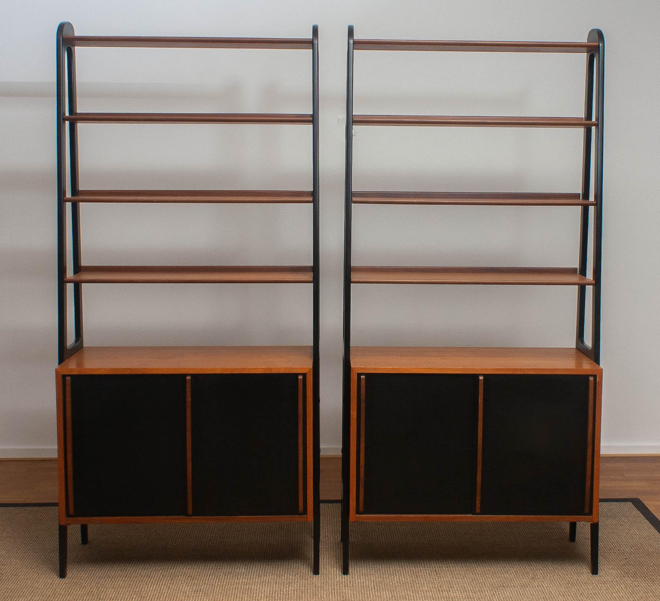 1950s, Set of Two Scandinavian Teak Bookcases Shelves Room Dividers Cabinets 9