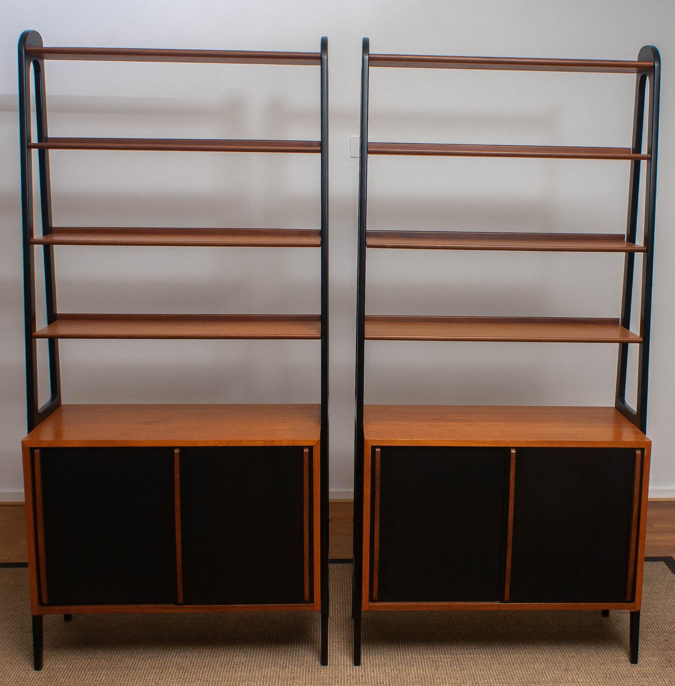 Swedish 1950s, Set of Two Scandinavian Teak Bookcases Shelves Room Dividers Cabinets
