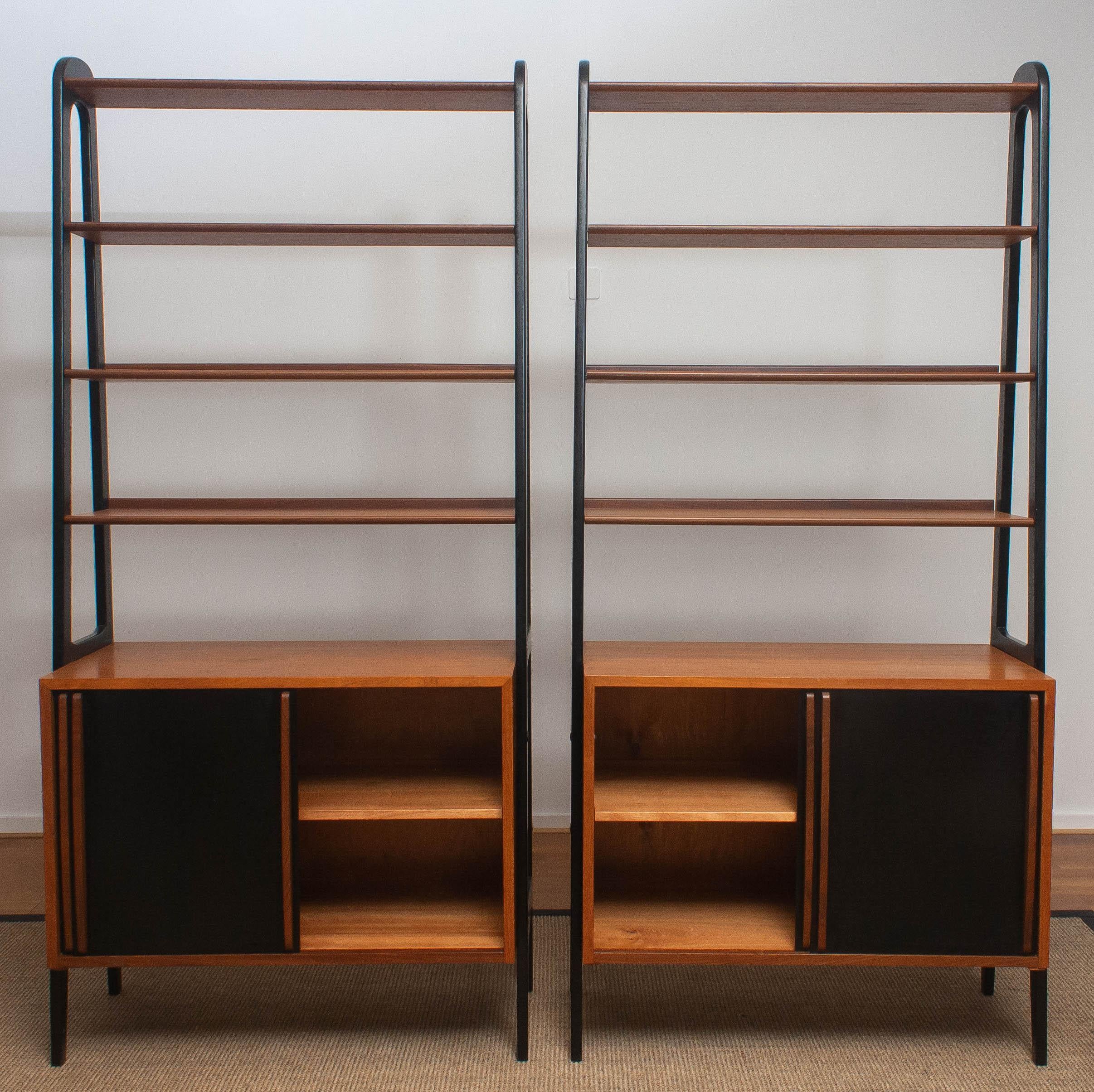 Mid-20th Century 1950s, Set of Two Scandinavian Teak Bookcases Shelves Room Dividers Cabinets