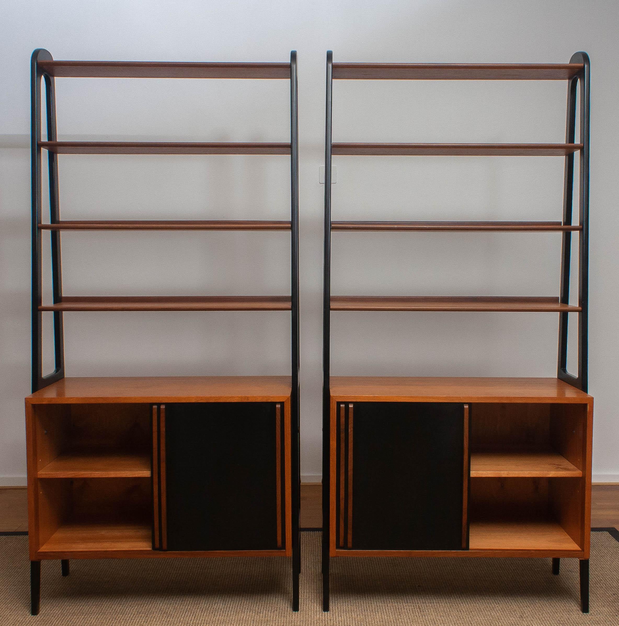 1950s, Set of Two Scandinavian Teak Bookcases Shelves Room Dividers Cabinets 1