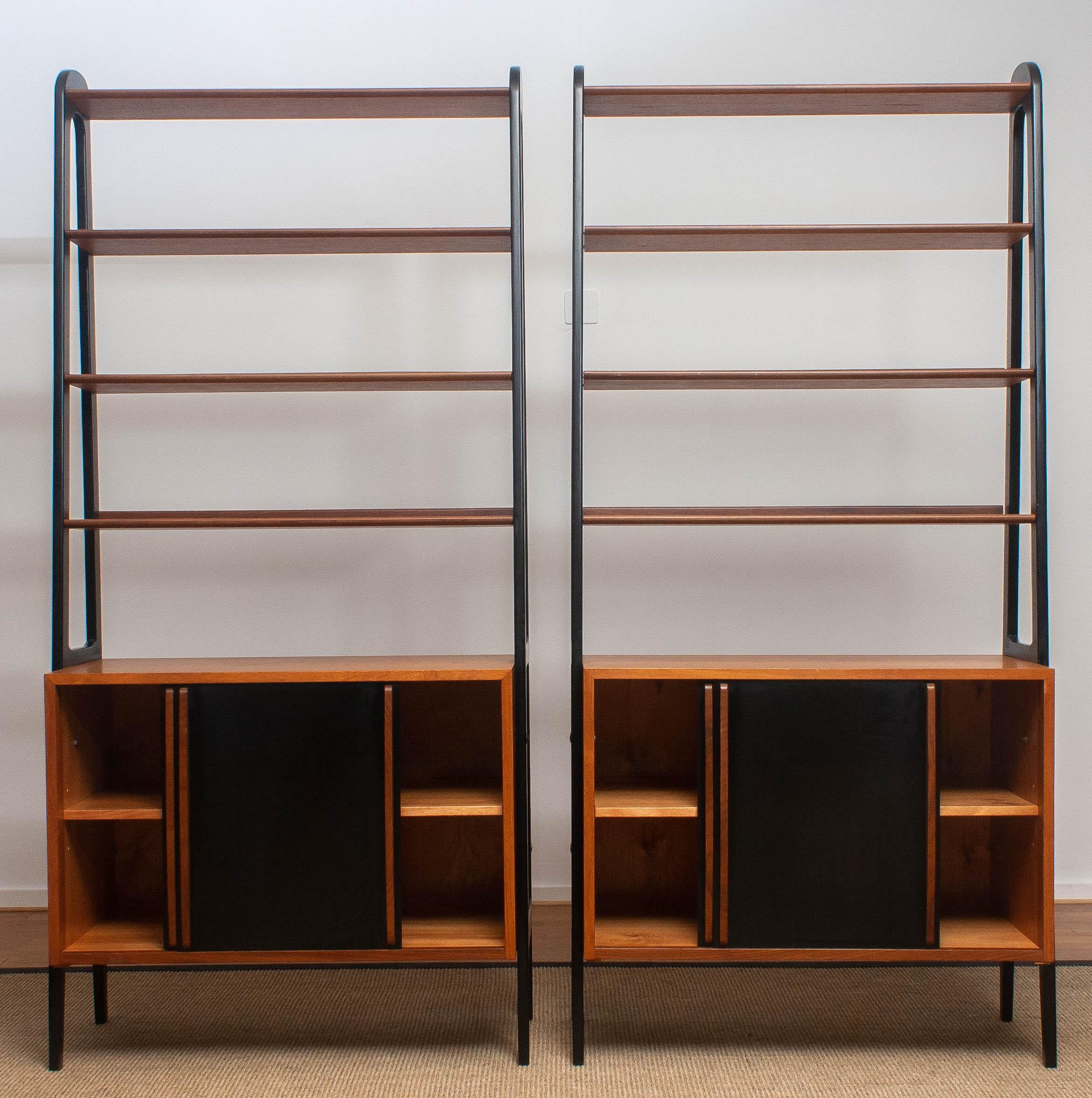 1950s, Set of Two Scandinavian Teak Bookcases Shelves Room Dividers Cabinets 2
