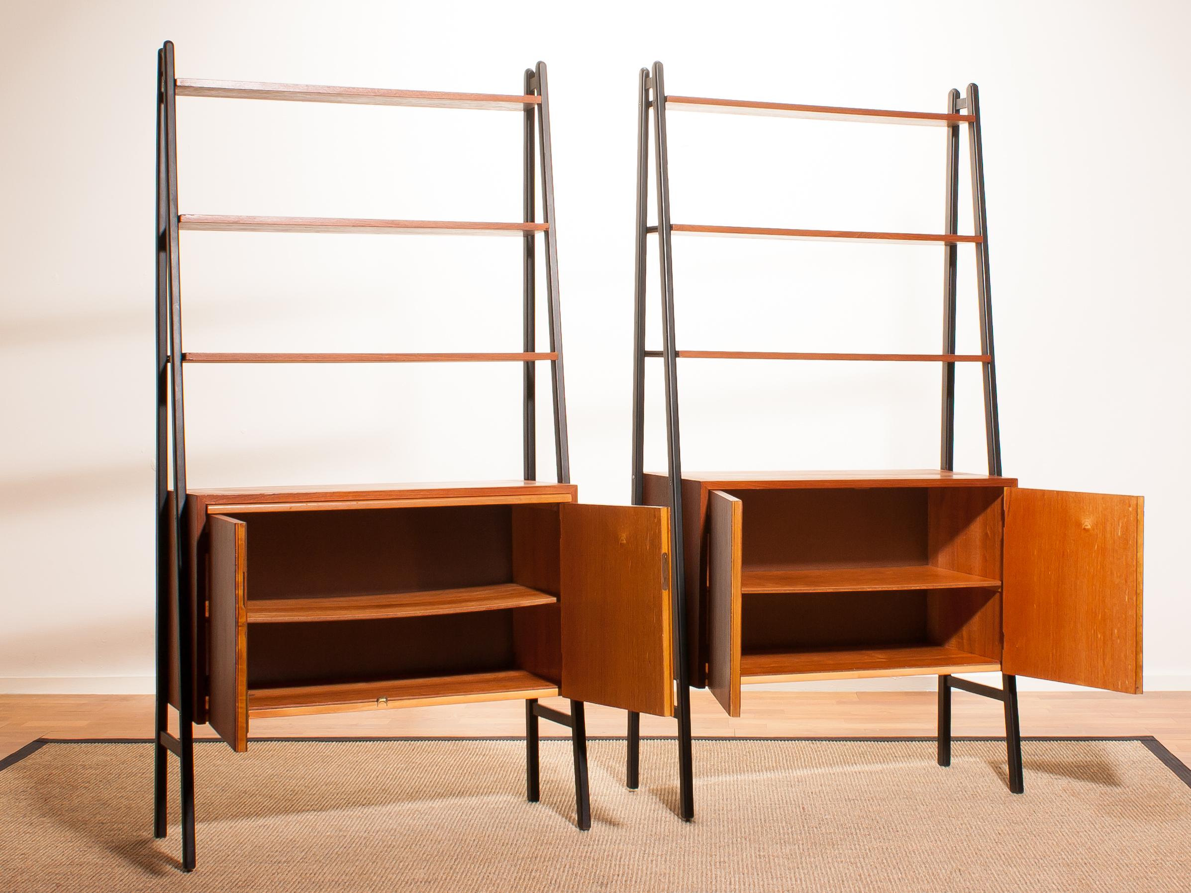 Mid-20th Century 1950s, Set of Two Teak Bookcases Room Dividers Cabinets